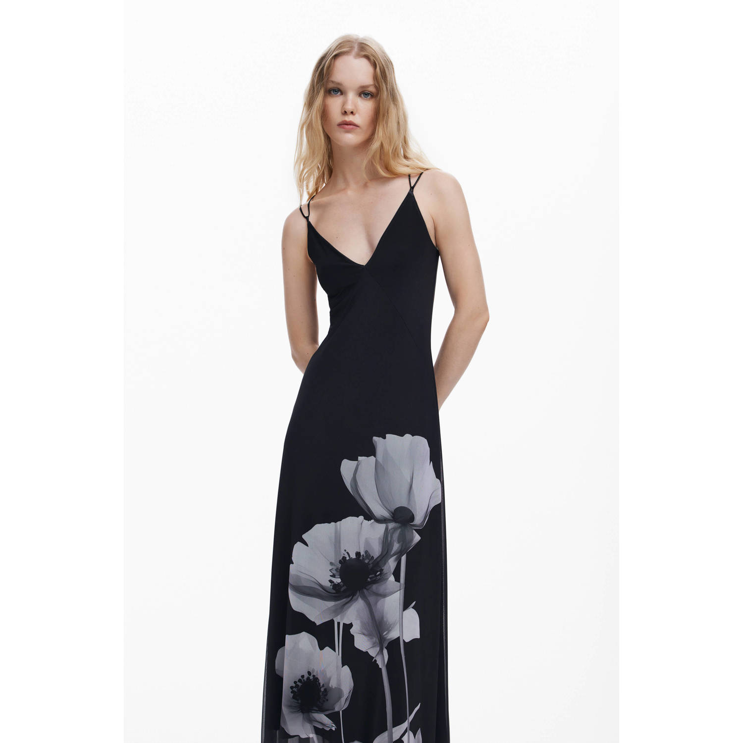 Desigual gebloemde maxi jurk zwart grijs