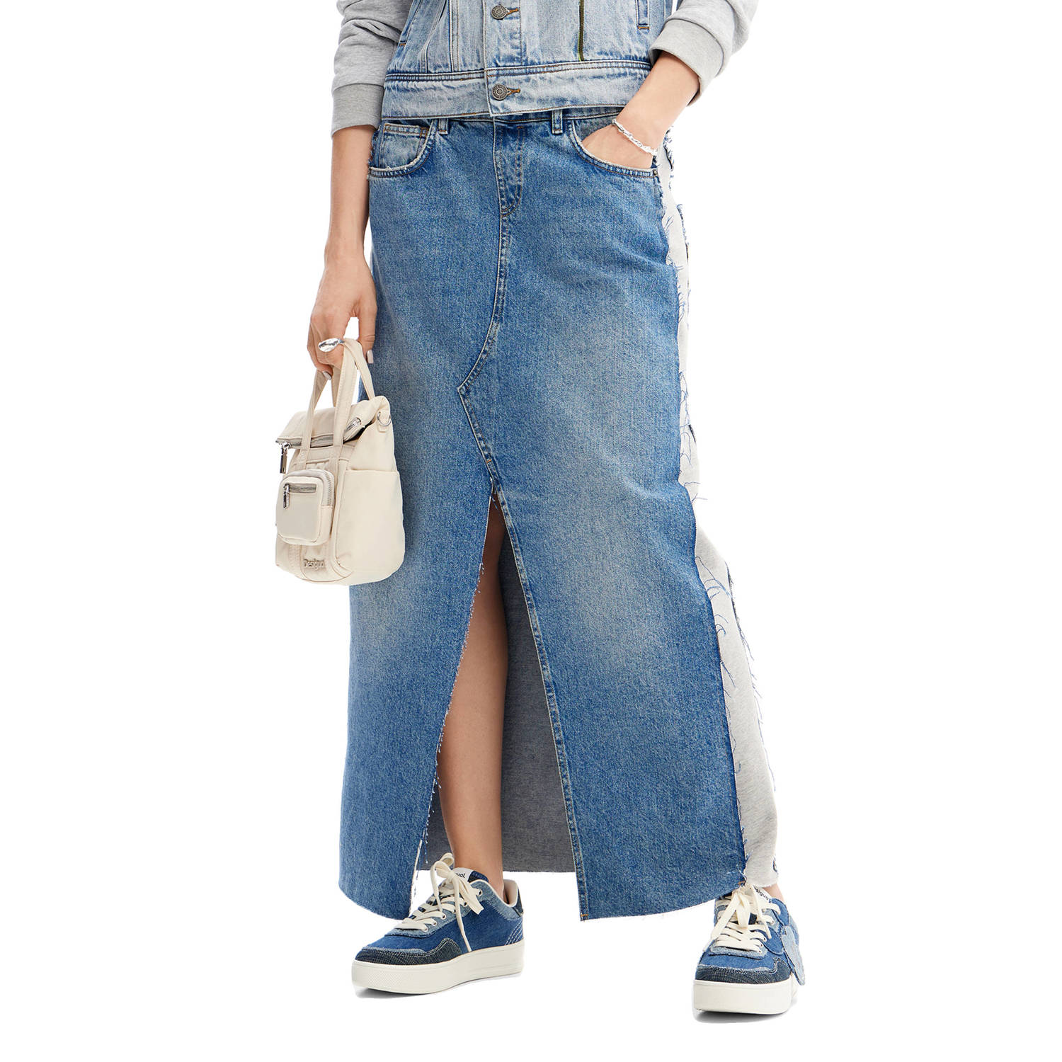 Desigual Midi Rok Katoenmix Herfst Winter Collectie Blue Dames