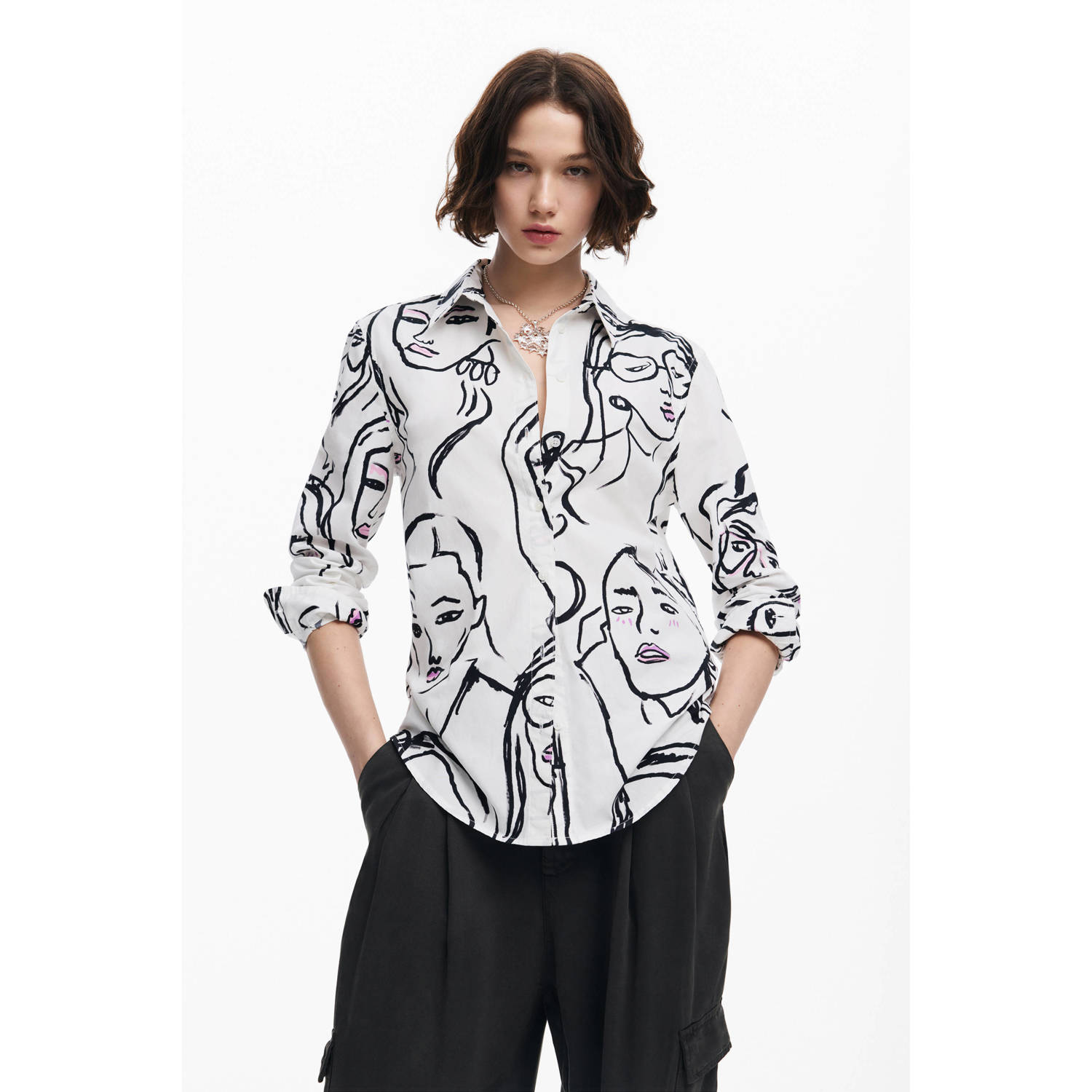 Desigual blouse met all over print wit zwart