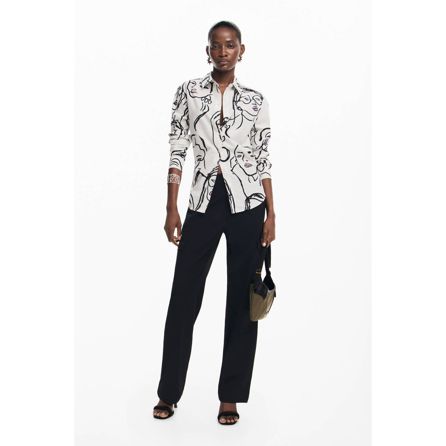 Desigual blouse met all over print wit zwart