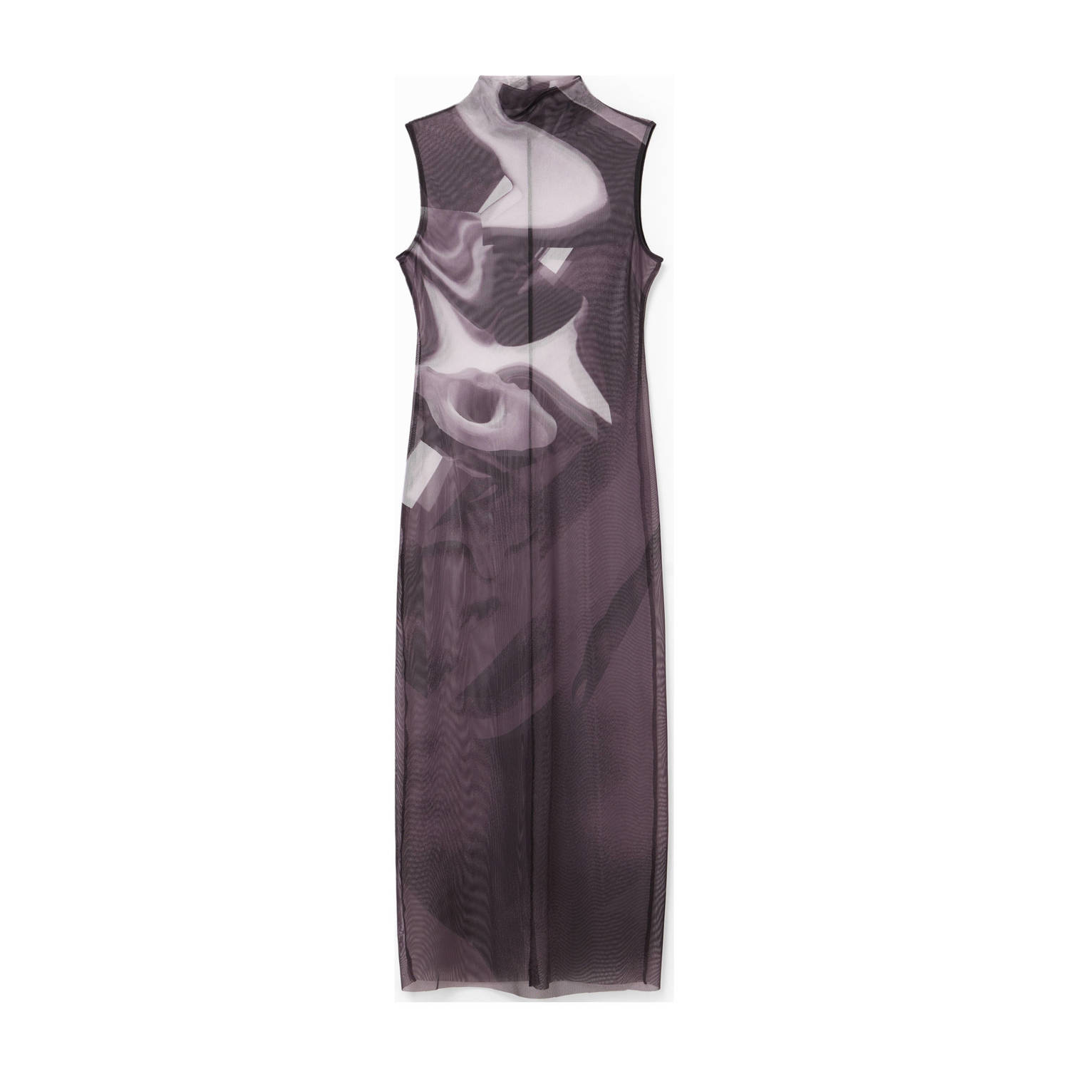 Desigual jurk met all over print en mesh antraciet grijs