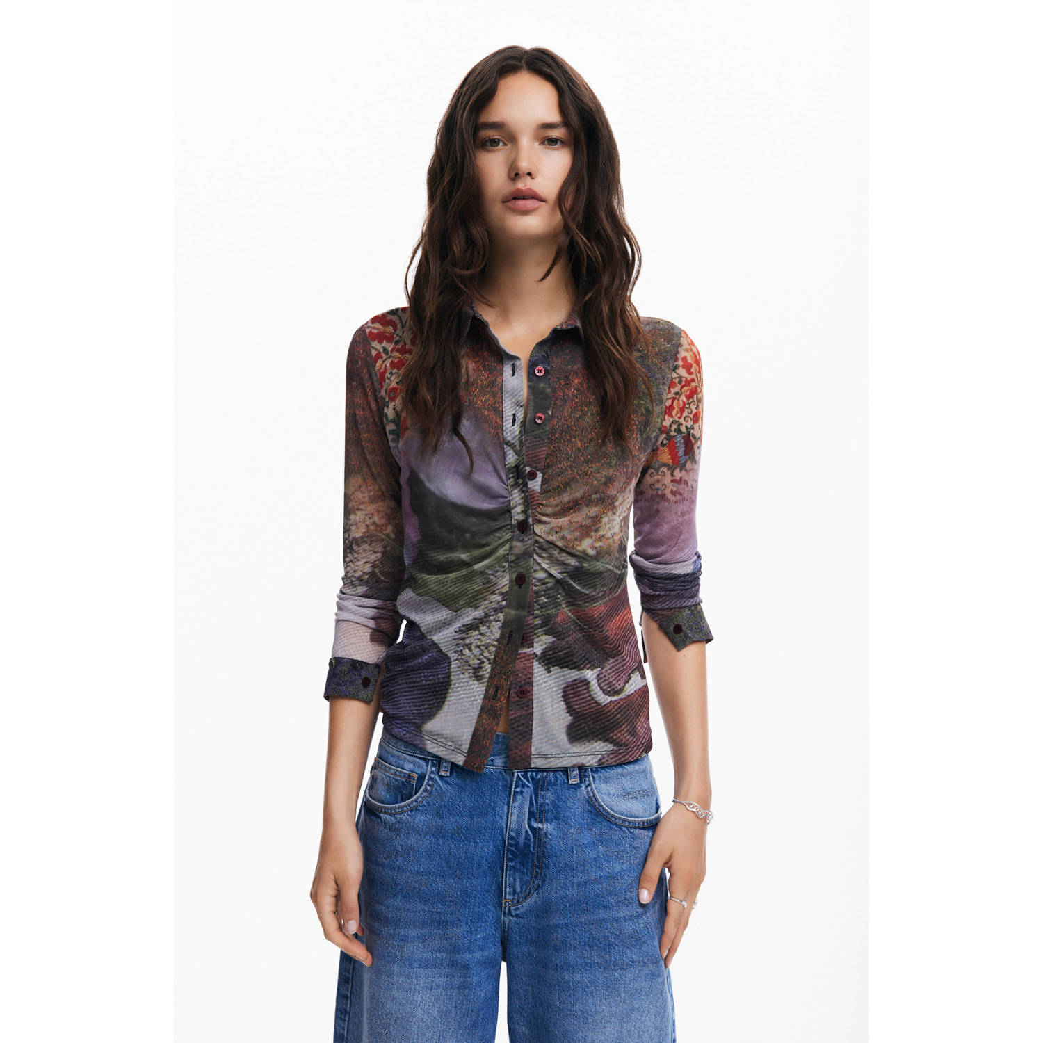 Desigual blouse met all over print bruin multi