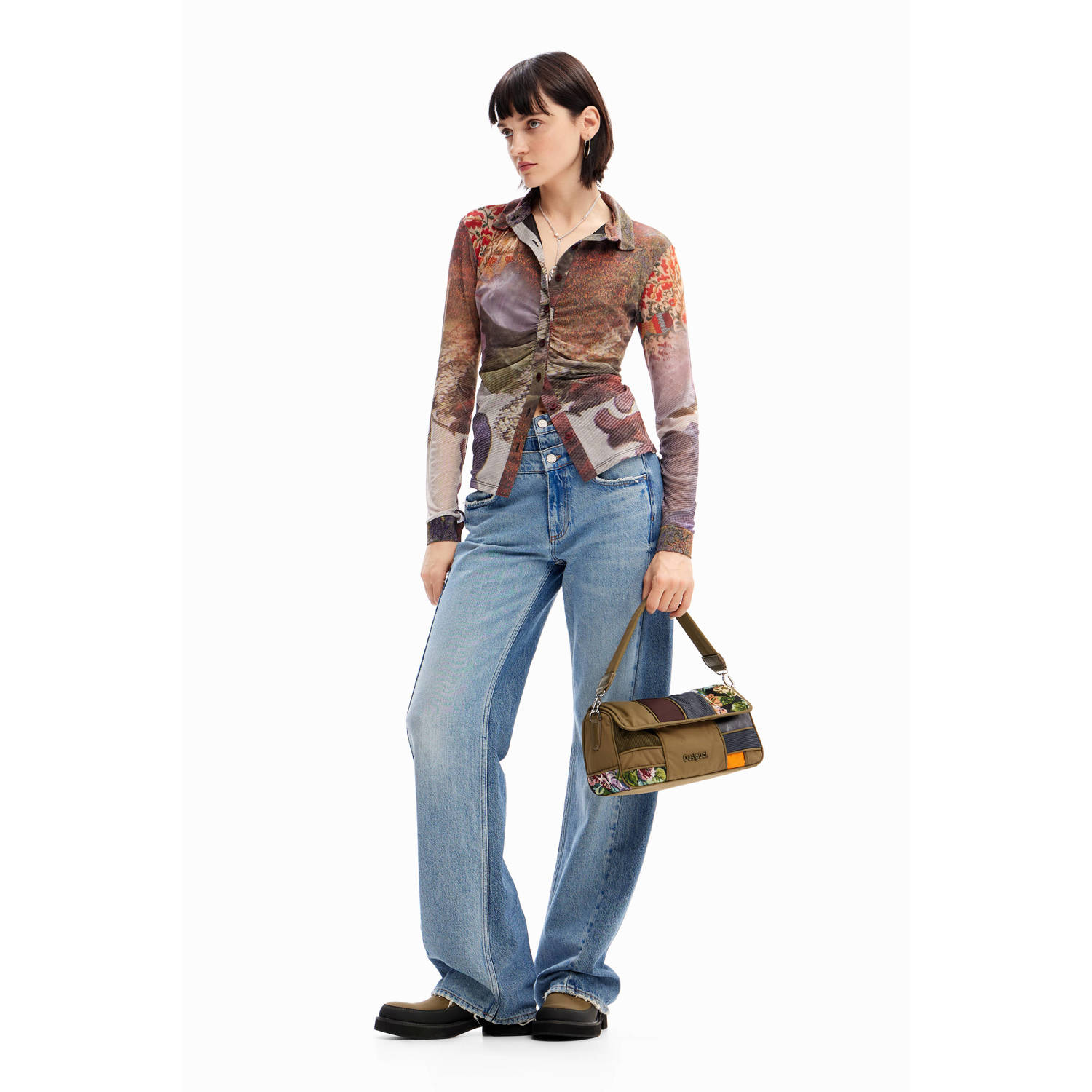 Desigual blouse met all over print bruin multi