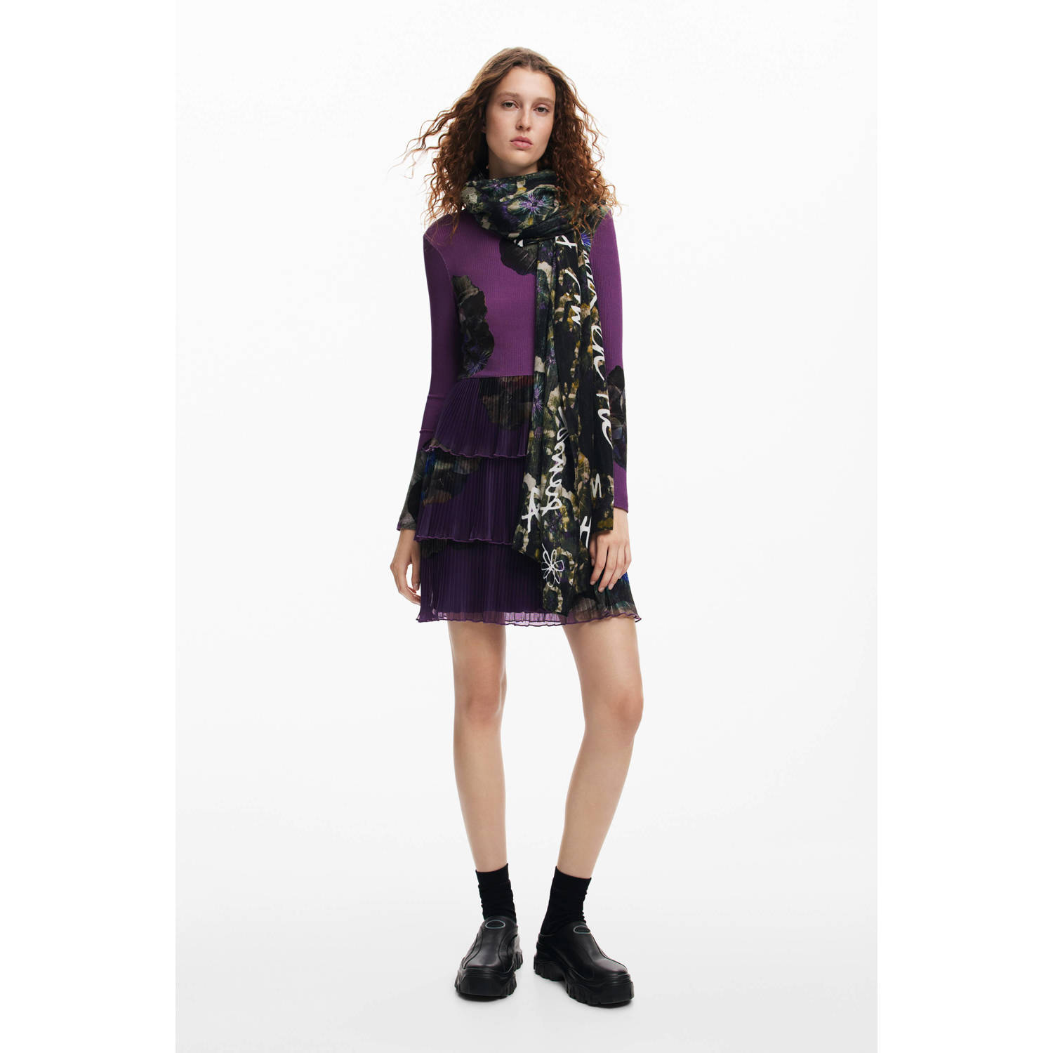 Desigual sjaal met all over print zwart multi