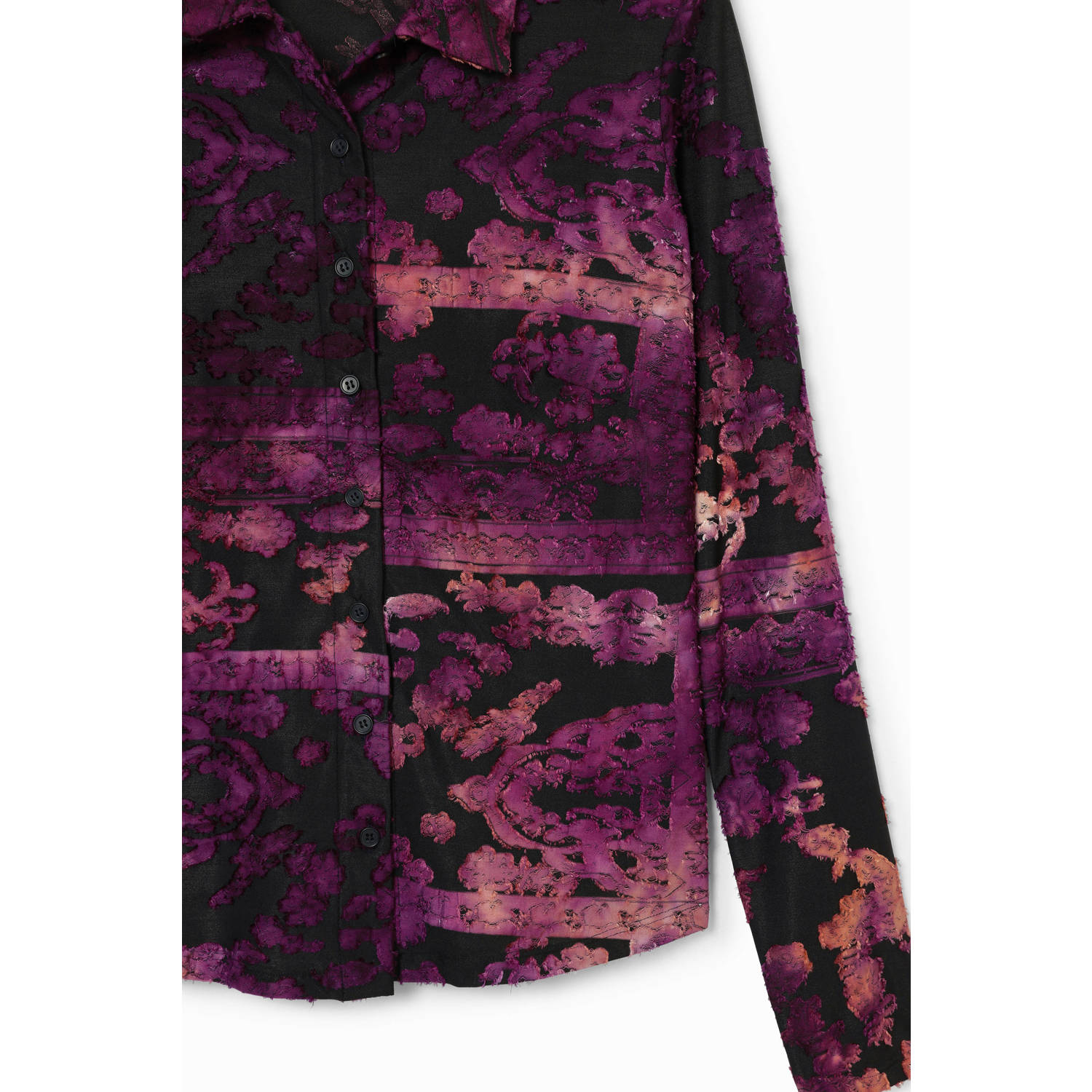Desigual blouse met all over print donkerpaars oranje zwart