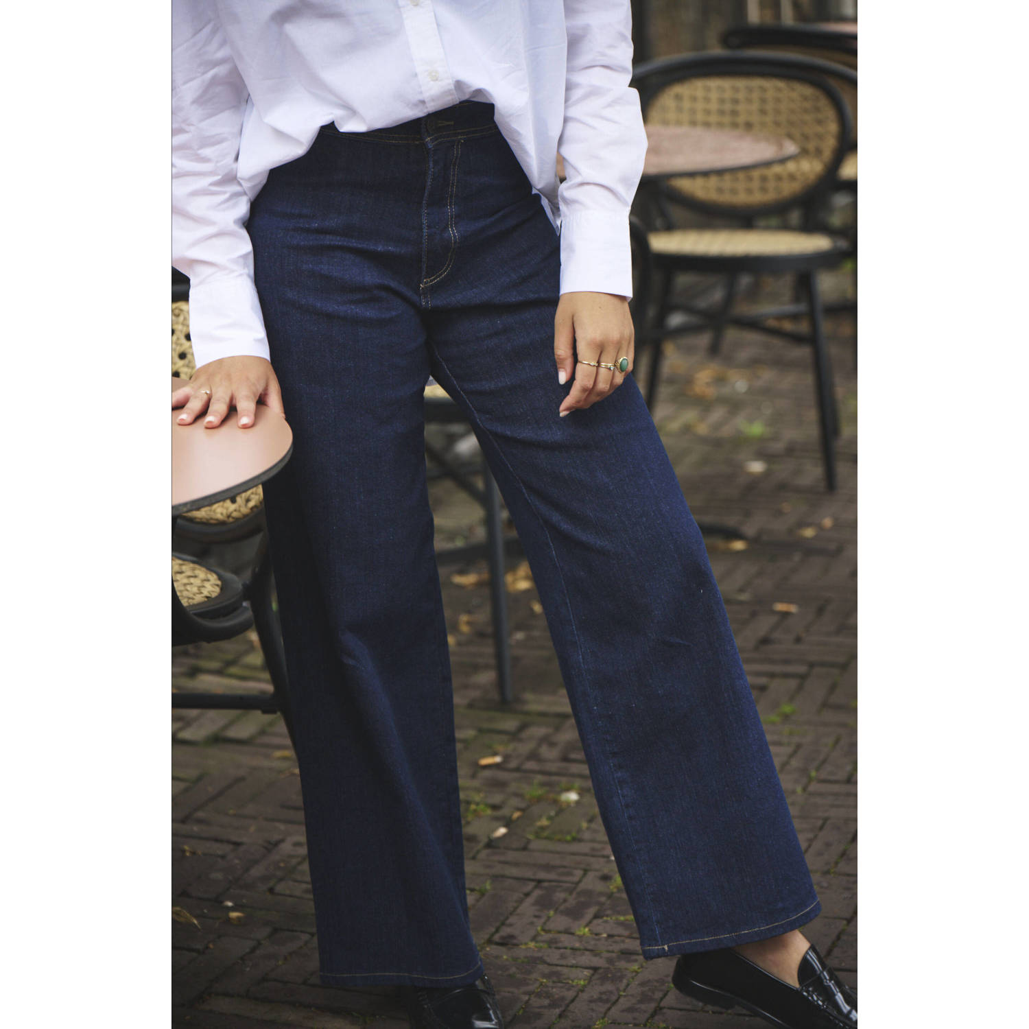 JDY Shelly Sterk x Wehkamp high waist wide leg jeans VANESSA dark blue
