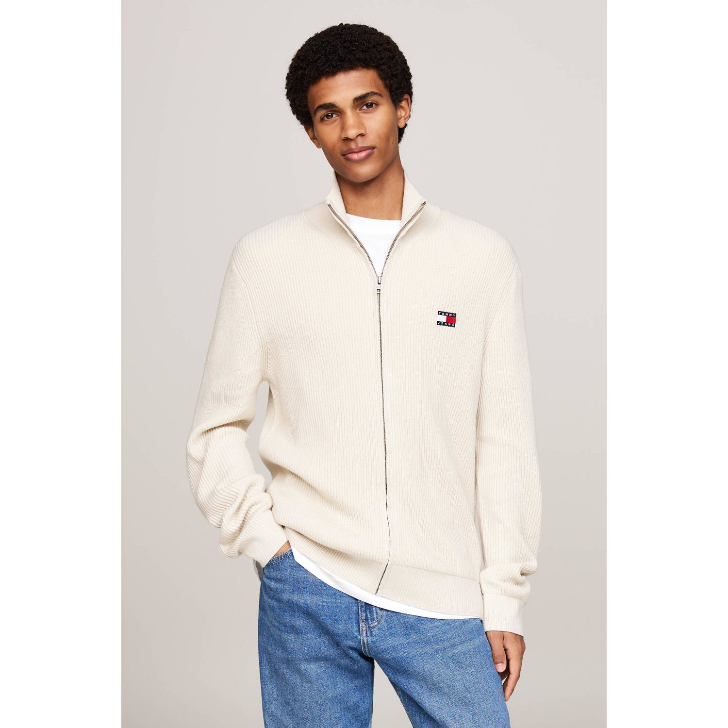 TOMMY JEANS Heren Truien & Vesten Tjm Slim Xs Badge Zip Thru Beige