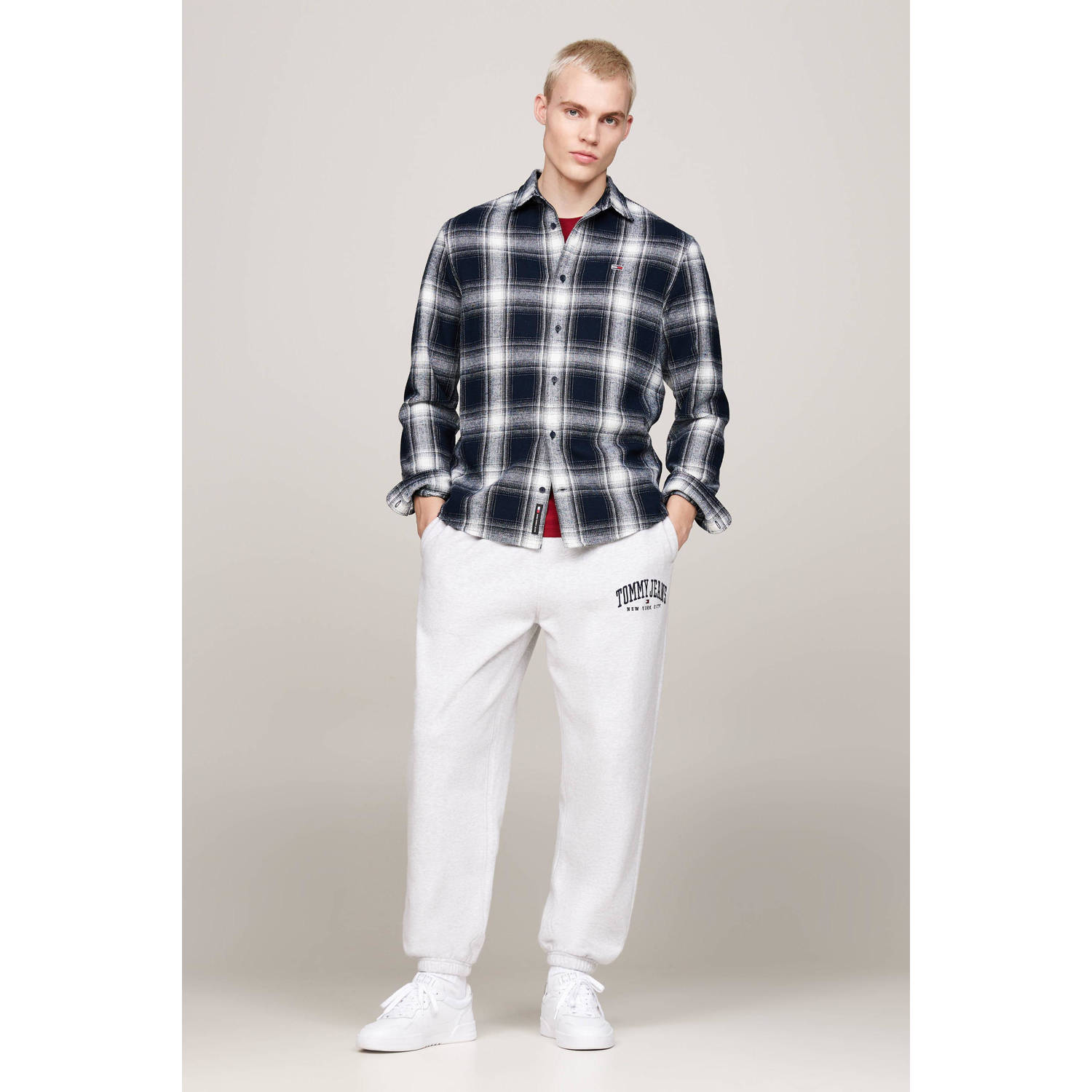 Tommy Jeans geruit flanellen regular fit overhemd dark night navy
