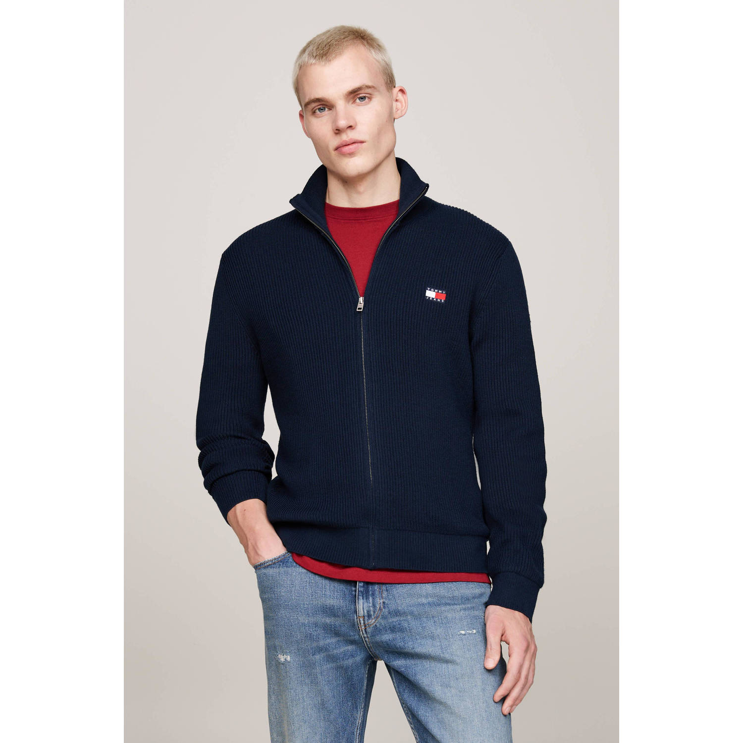 Tommy Jeans ribgebreid vest met wol en logo dark night navy