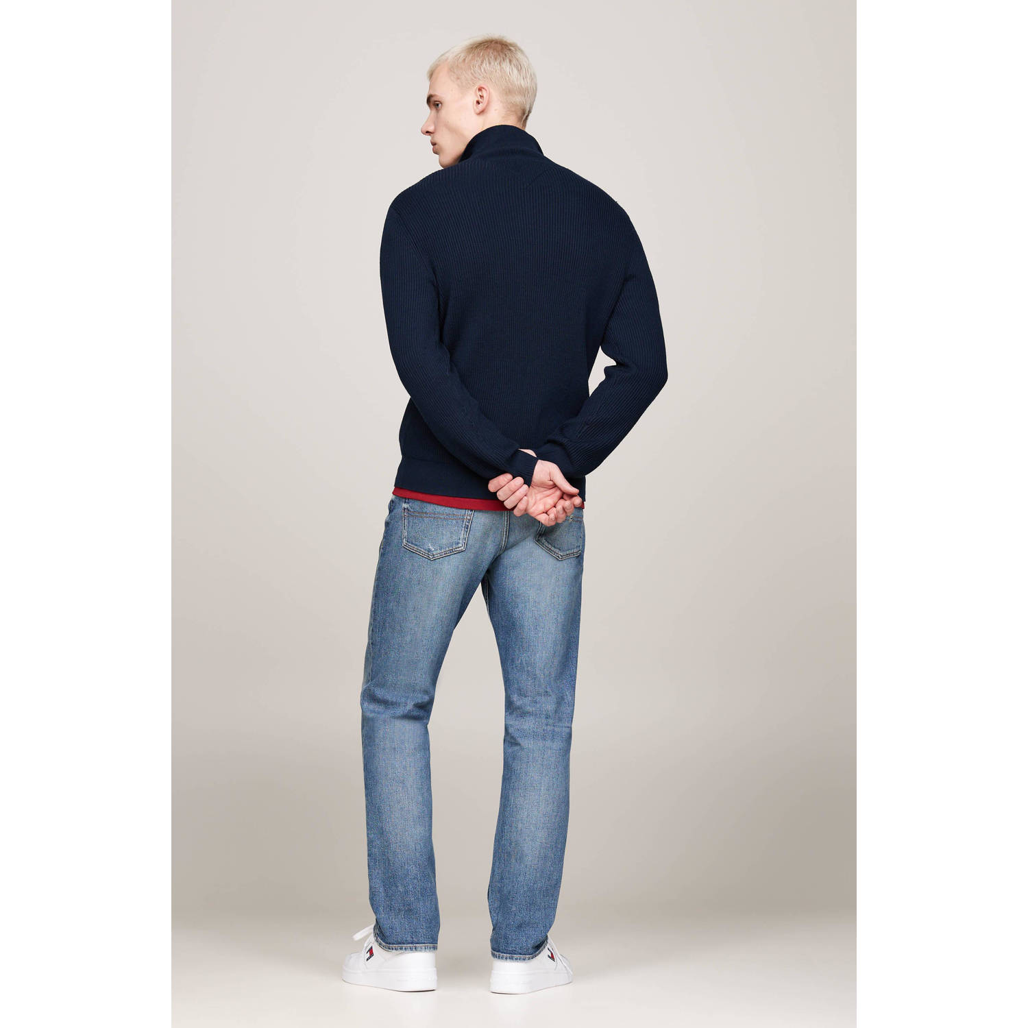 Tommy Jeans ribgebreid vest met wol en logo dark night navy