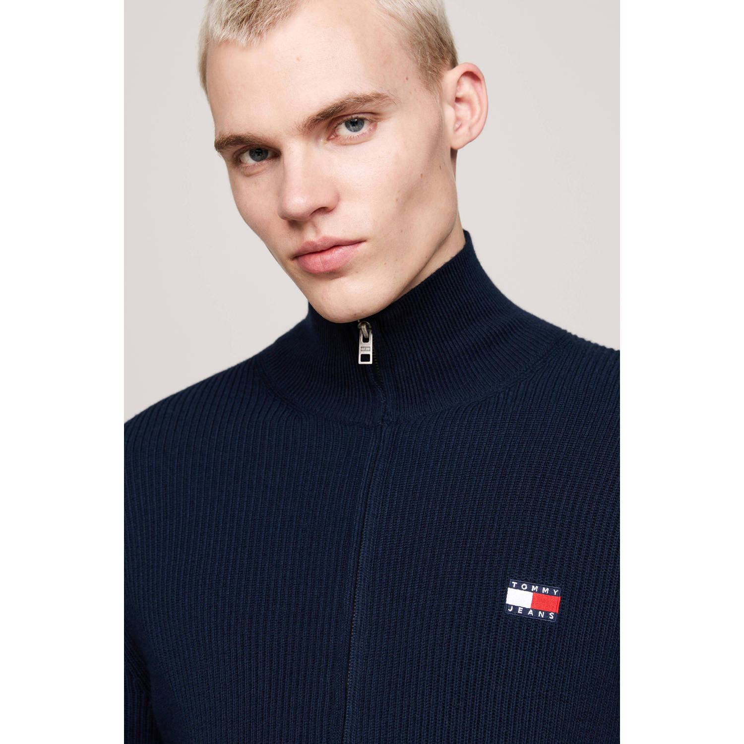 Tommy Jeans ribgebreid vest met wol en logo dark night navy