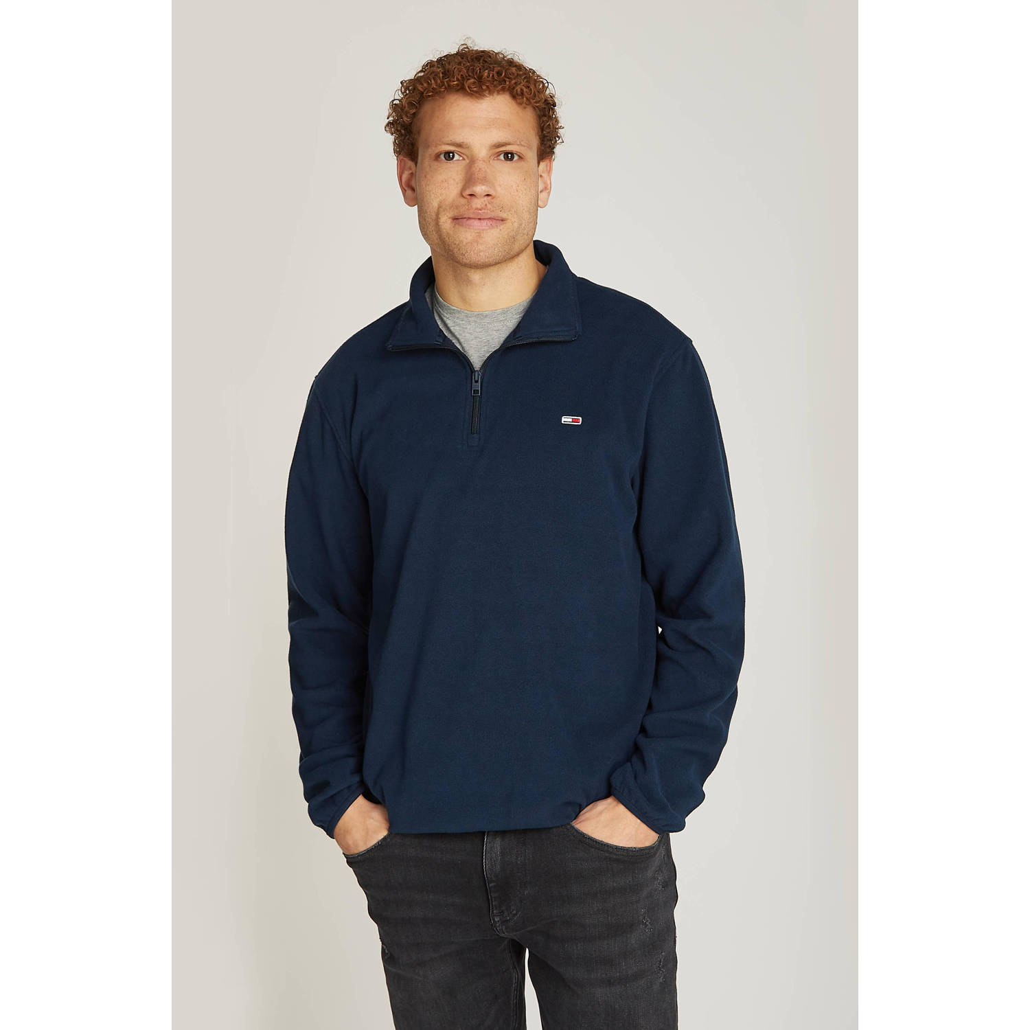 Tommy Jeans fleece fleecetrui donkerblauw