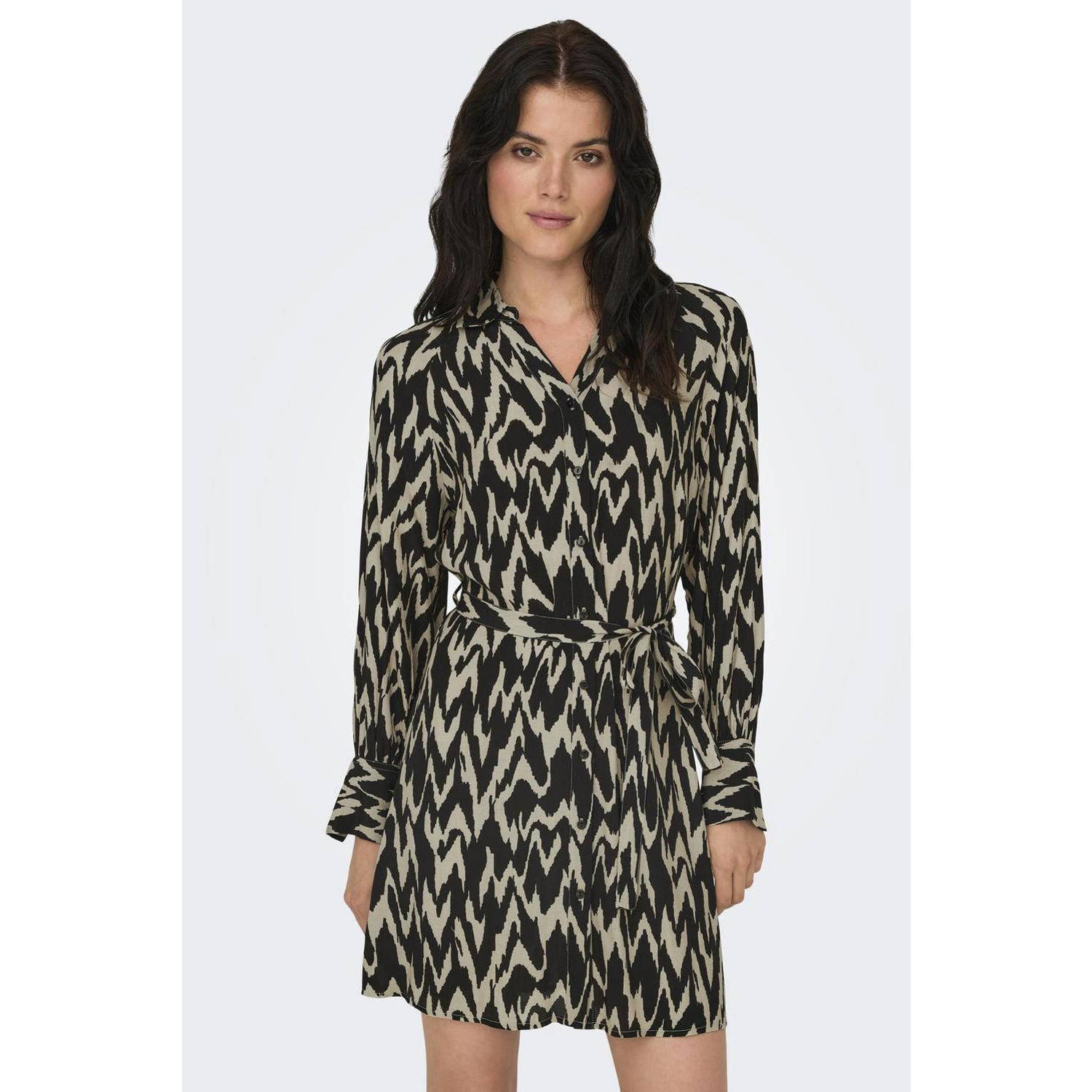 JDY blousejurk MARLOWE met all over print en ceintuur zwart beige