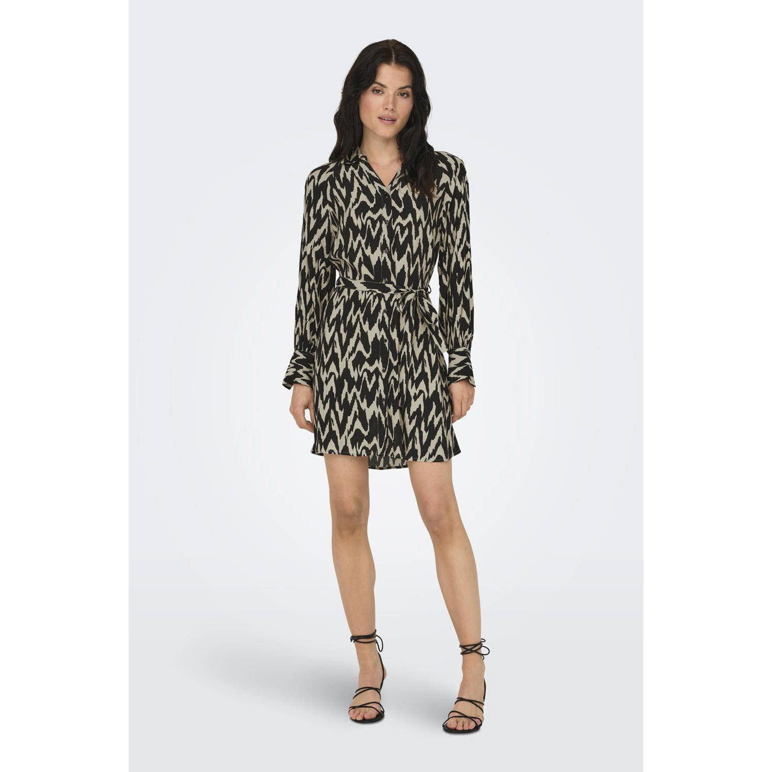 JDY blousejurk MARLOWE met all over print en ceintuur zwart beige