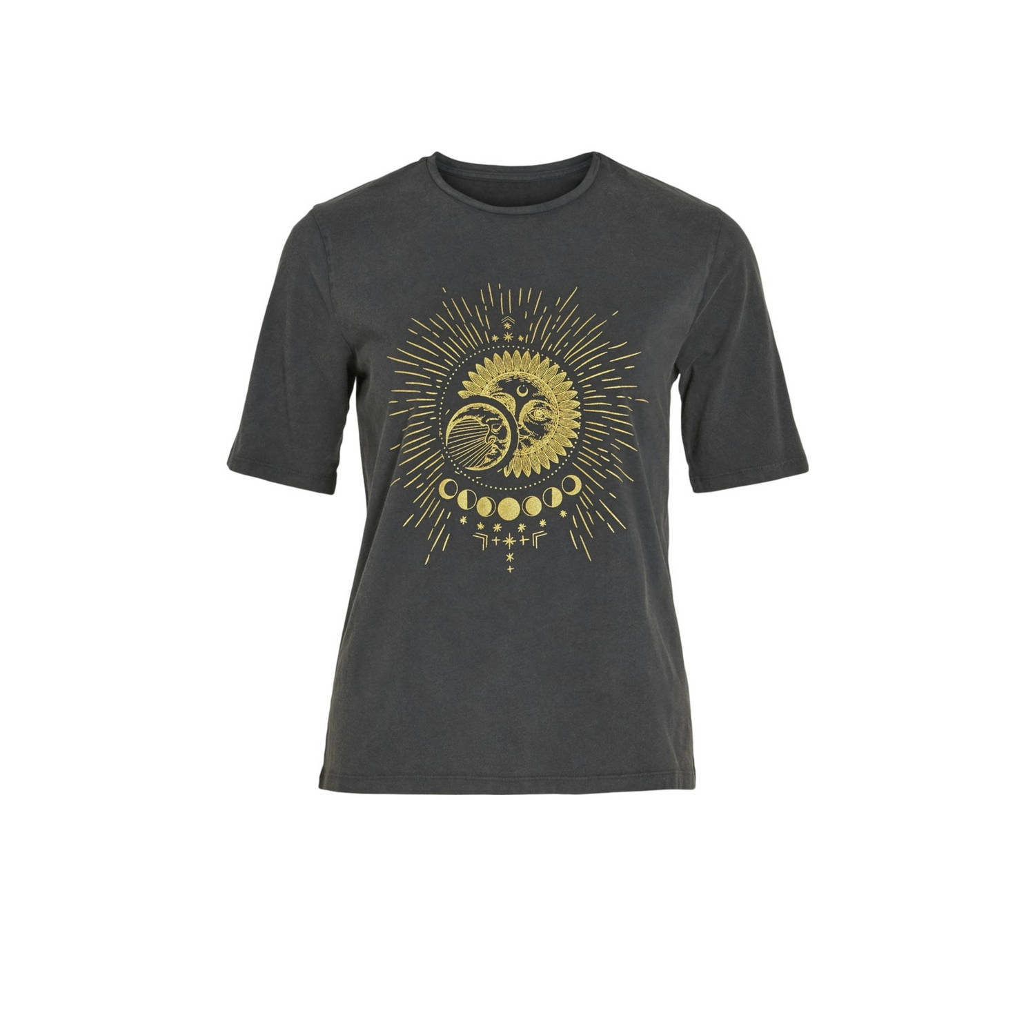 VILA T-shirt VIPETONE met printopdruk grijs geel