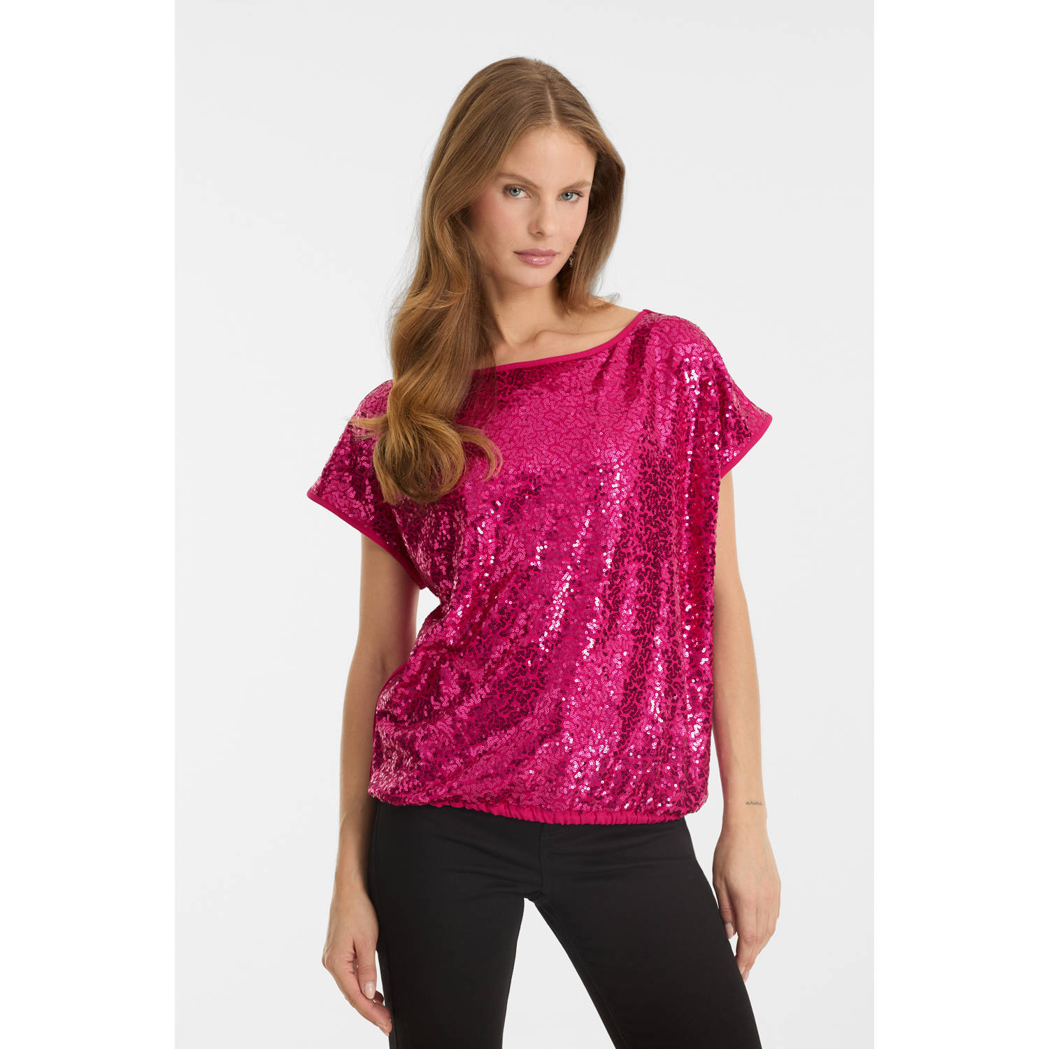 Anytime sequin top met pailletten roze