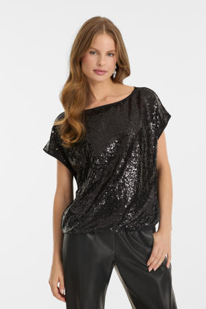 sequin top met pailletten zwart