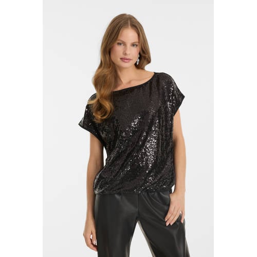 anytime sequin top met pailletten zwart afbeelding