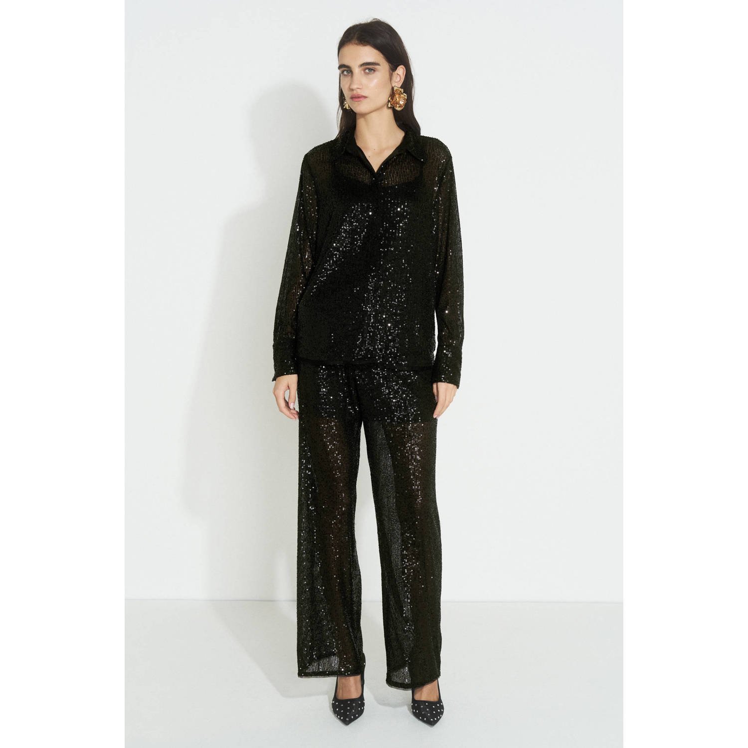 Ruby pailletten blouse zwart