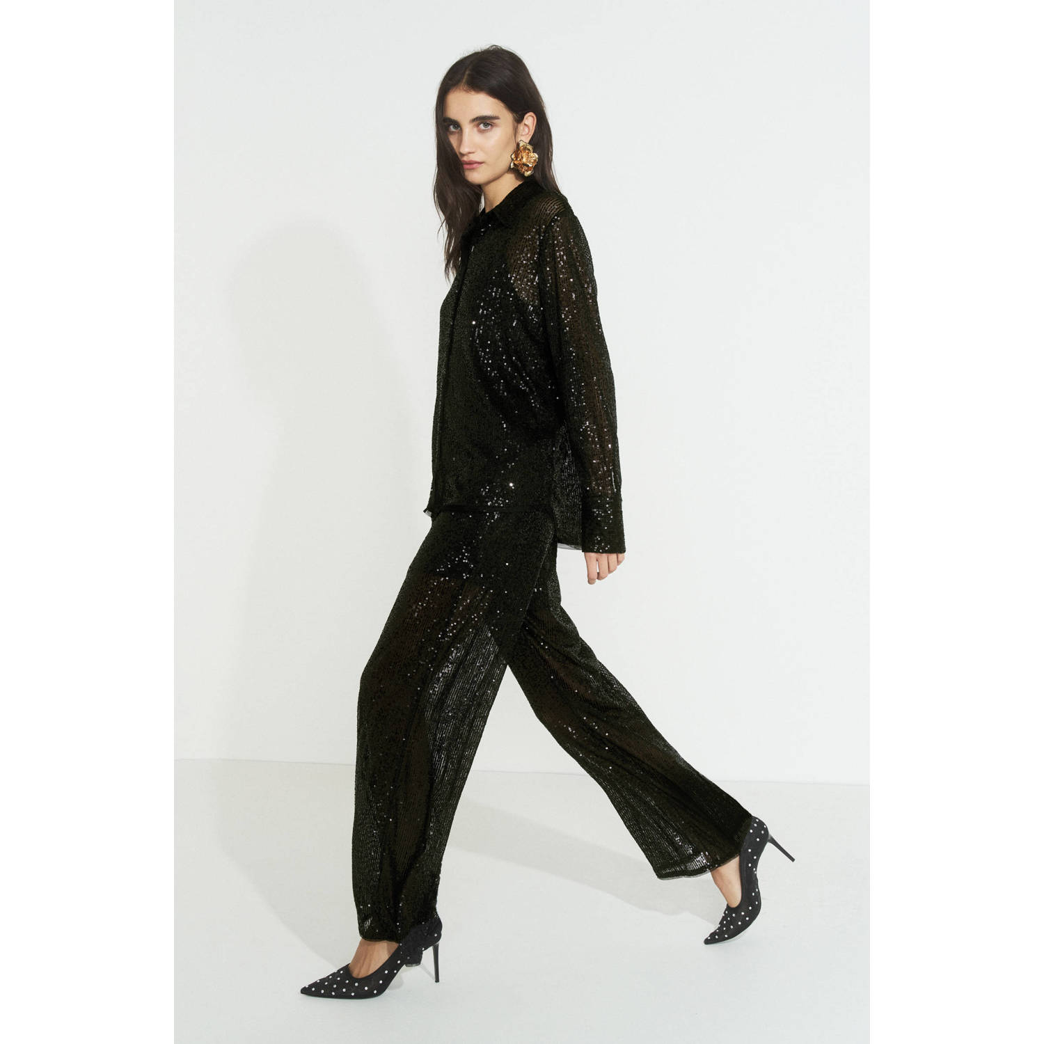 Ruby pailletten blouse zwart