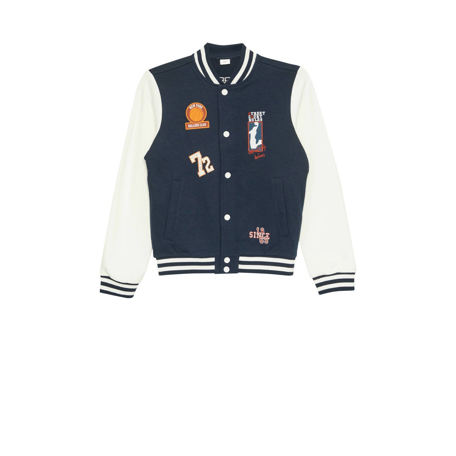 S.Oliver baseball jacket met printopdruk donkerblauw wit Jas Jongens Katoen Klassieke kraag 146 152