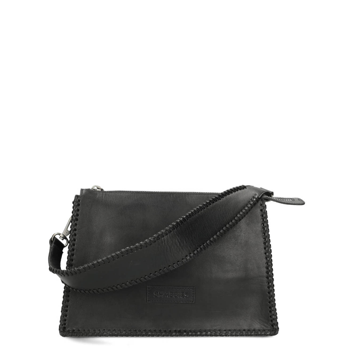 Shabbies Amsterdam leren crossbody tas Noka XL zwart