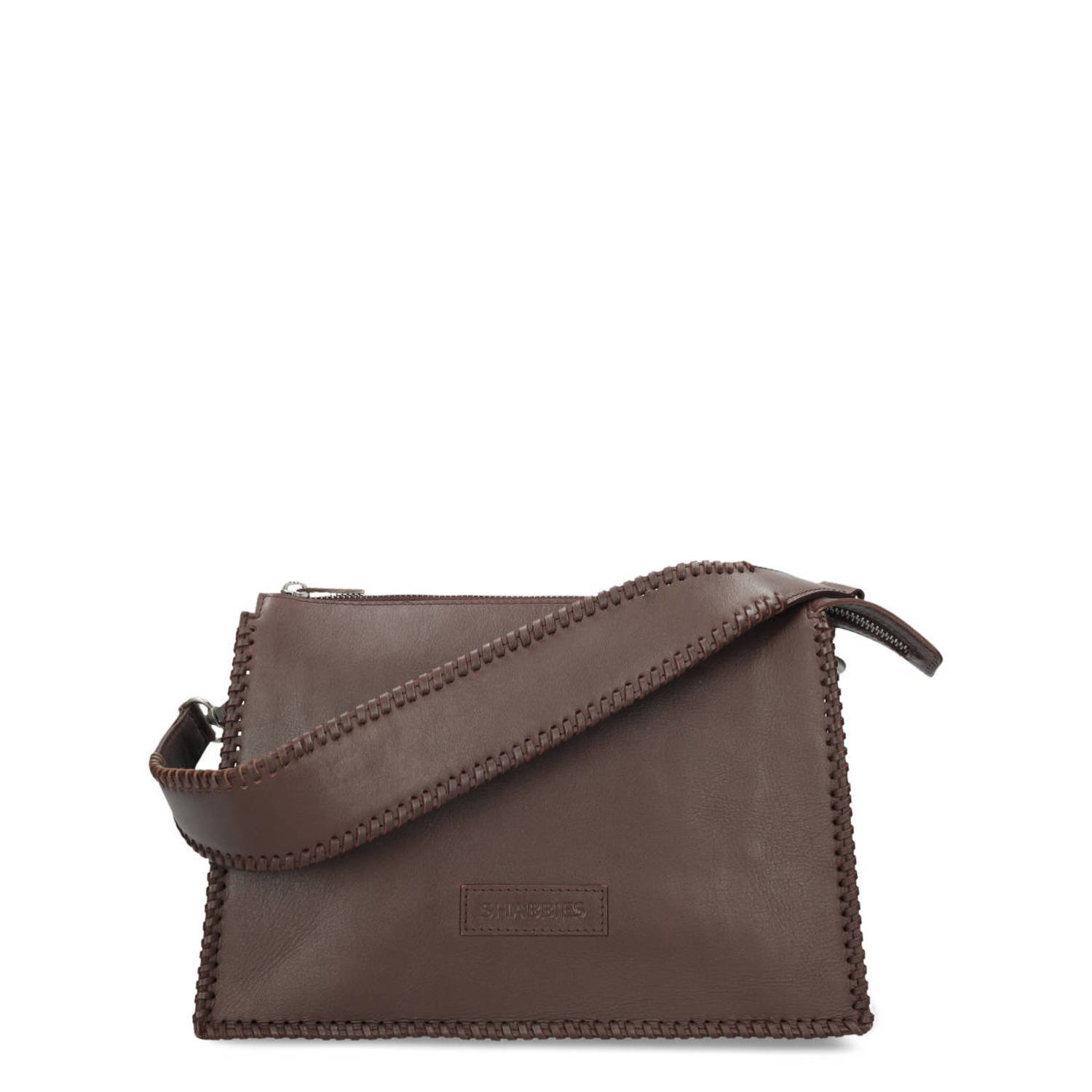 Shabbies Leren Schoudertas XL Bruin Vetersluiting Brown Dames