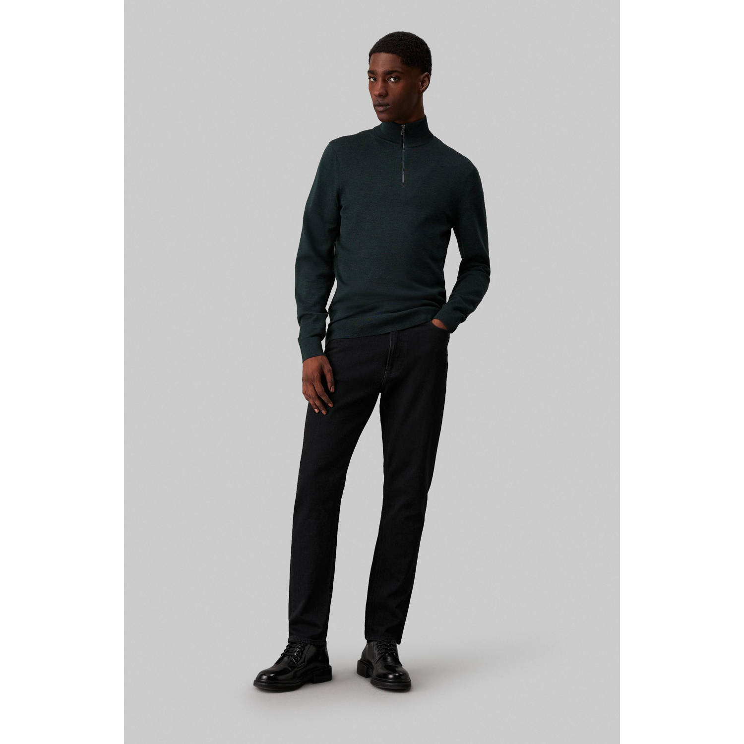 Calvin Klein fijngebreide trui van merinowol en logo Midnight Forest Heather
