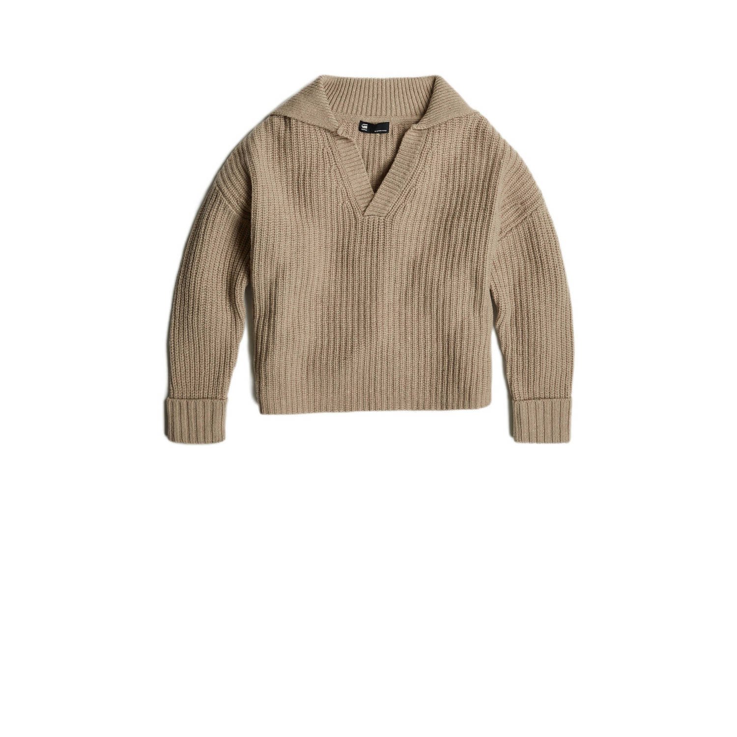 G-Star RAW Loose Polo Heavy Knitted Beige Dames