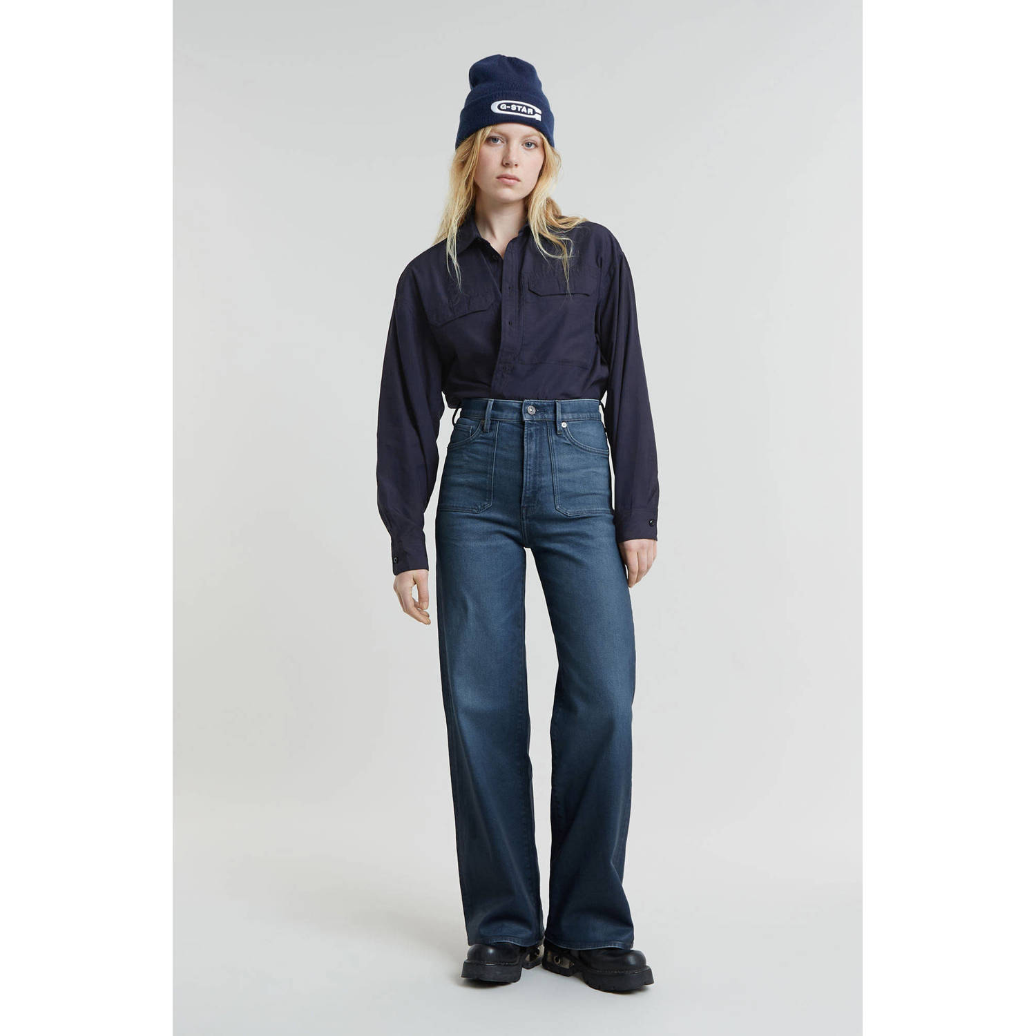 G-STAR high waist wide leg jeans dark blue denim