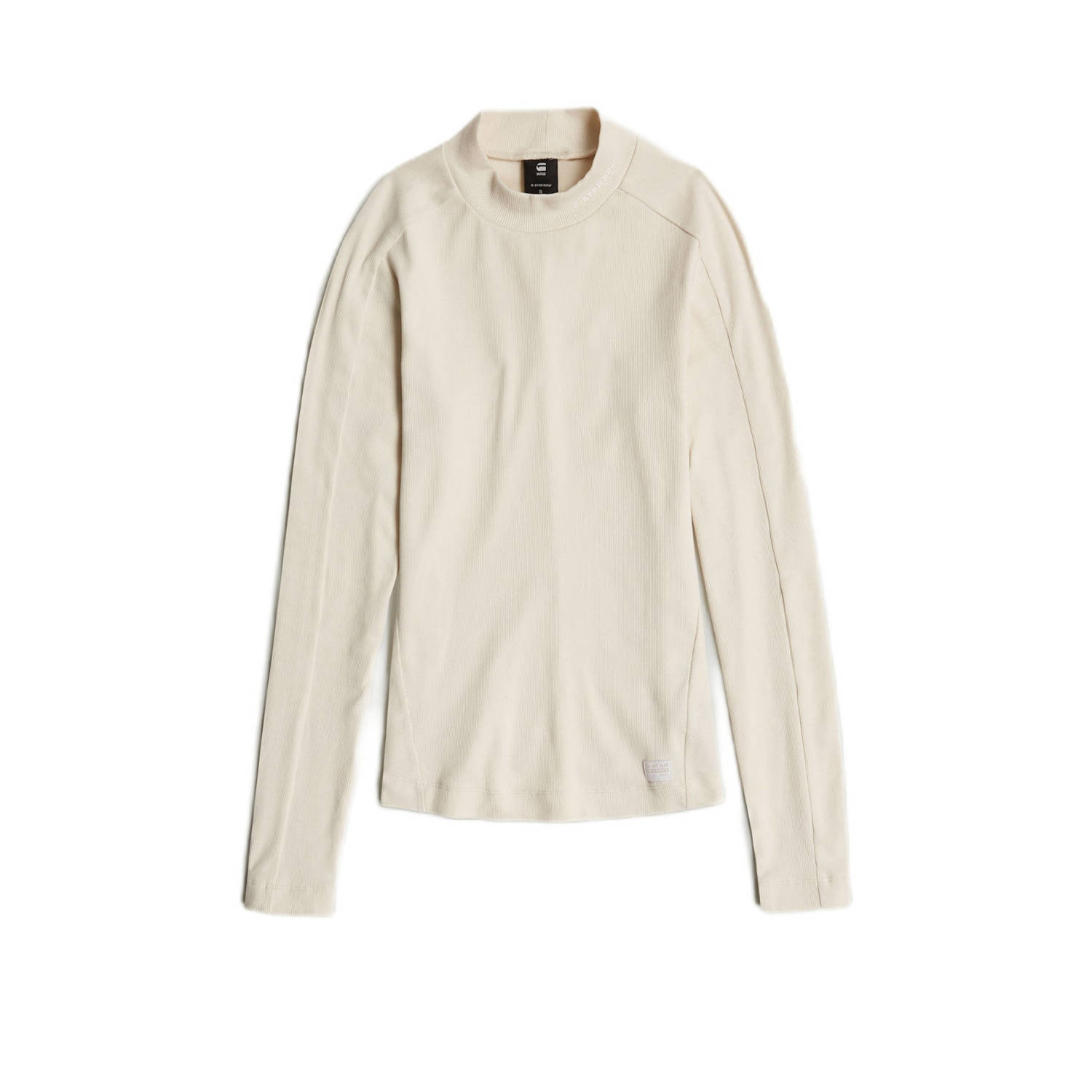 G-Star RAW Longsleeve Rib Mock Top met merkenopdruk op de kraag