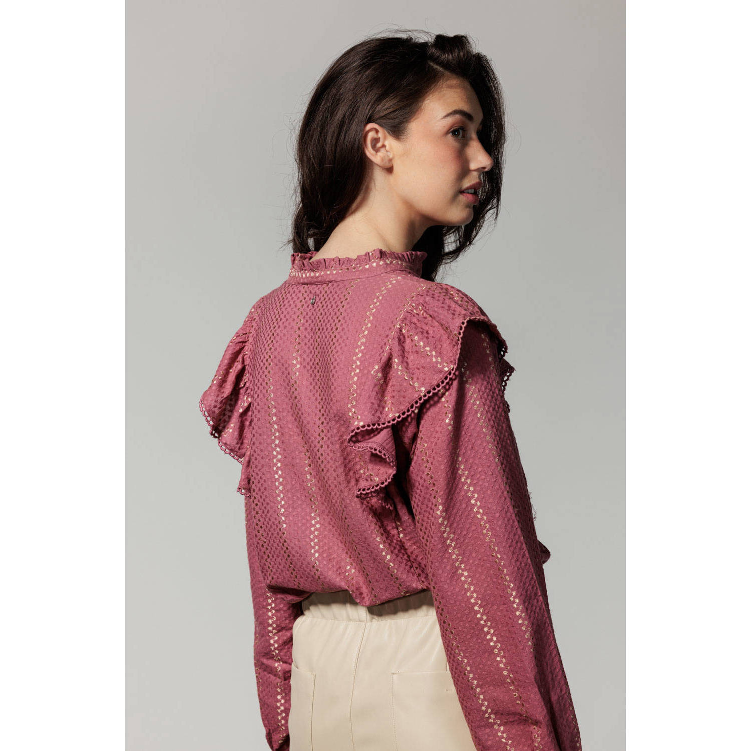 Tramontana blouse met ruches oudroze