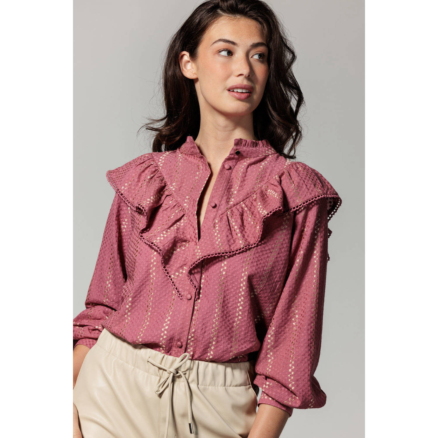 Tramontana blouse met ruches oudroze