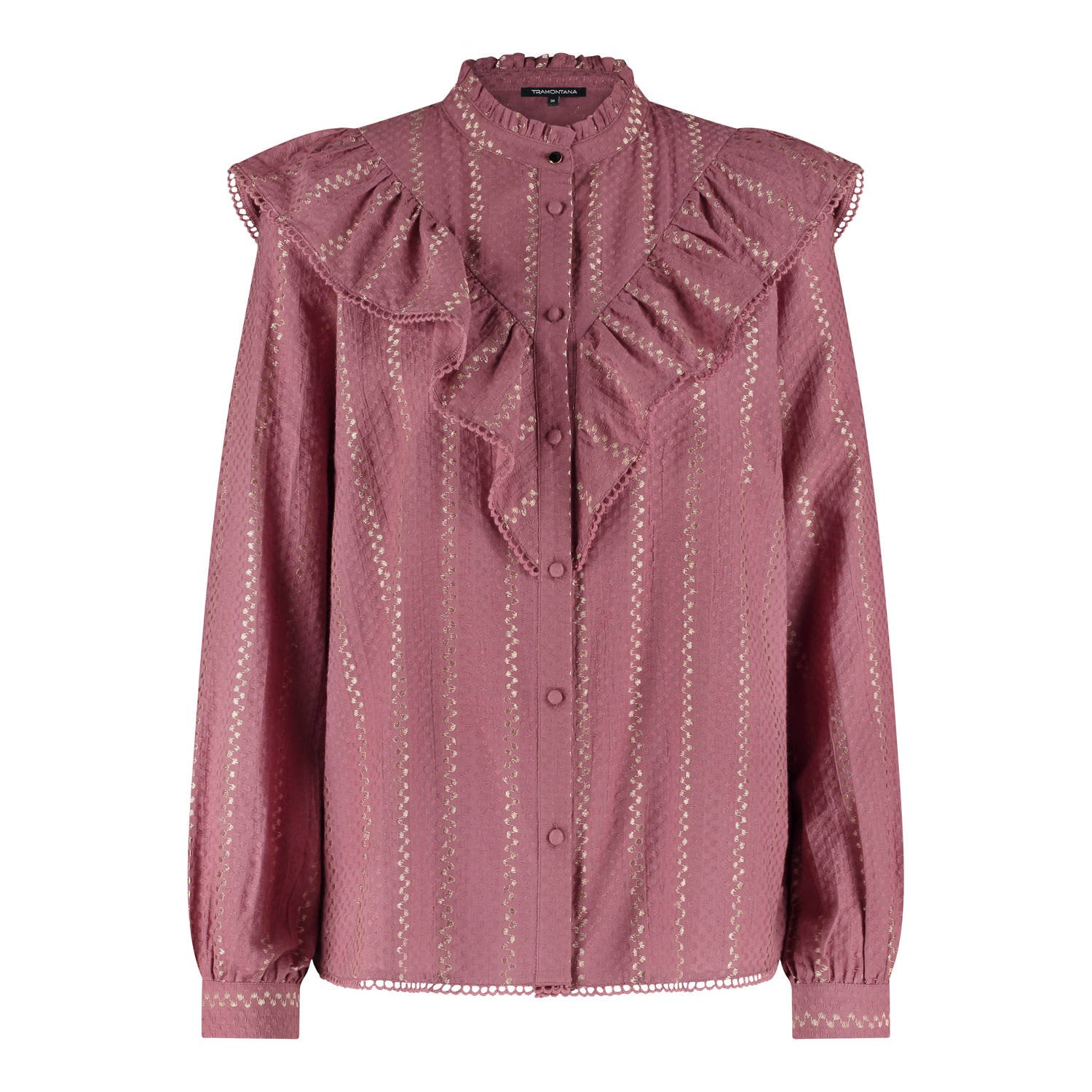 Tramontana Ruffle Blouse Dobby Korte Mouw Top Pink Dames