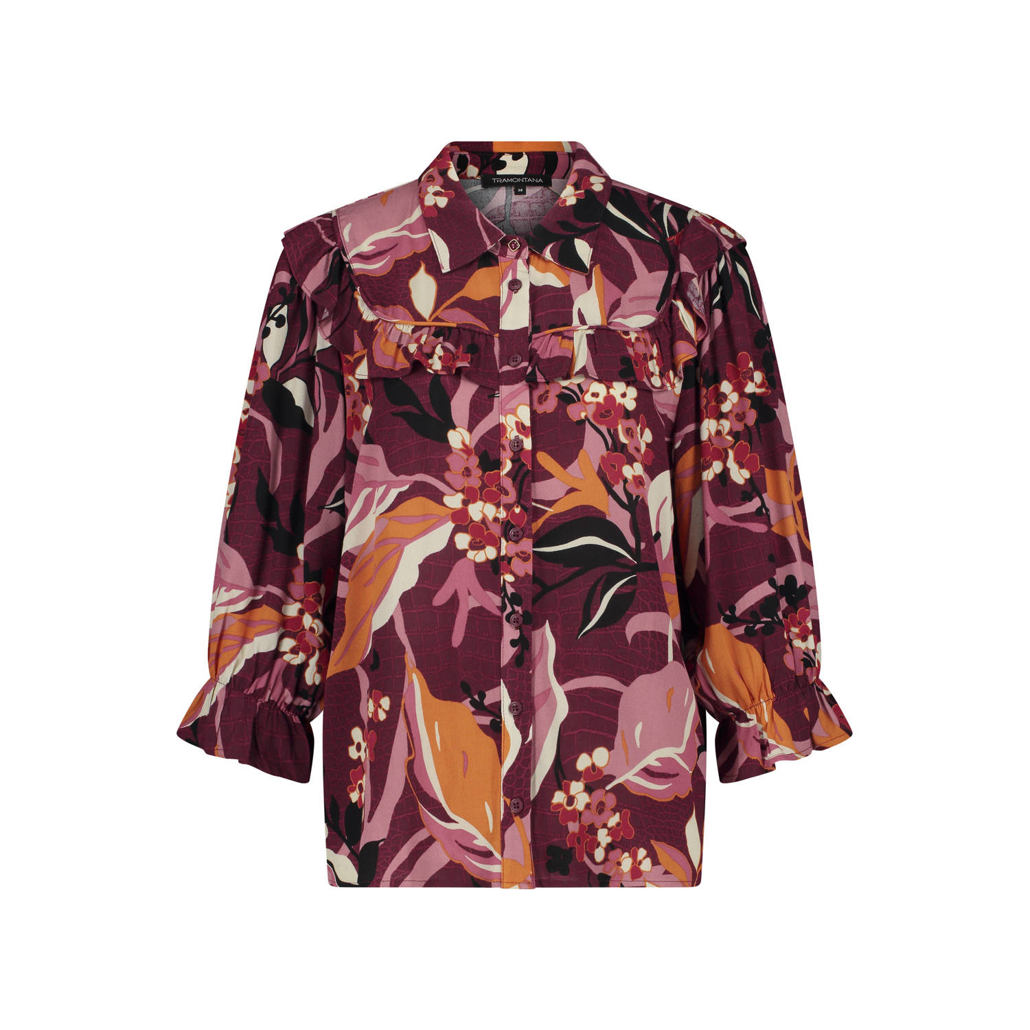 Tramontana blouse met ruches en all over print
