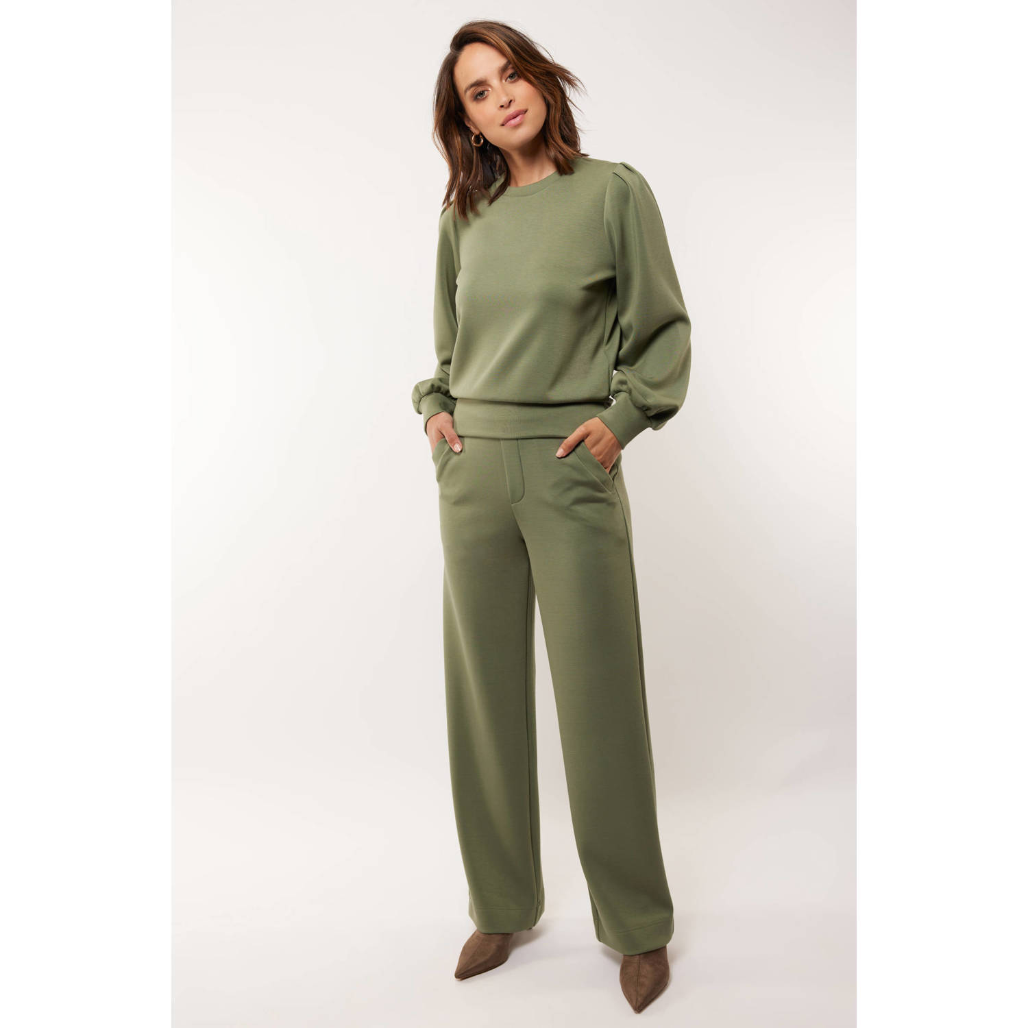 G-maxx wide leg broek Elinne grijsgroen
