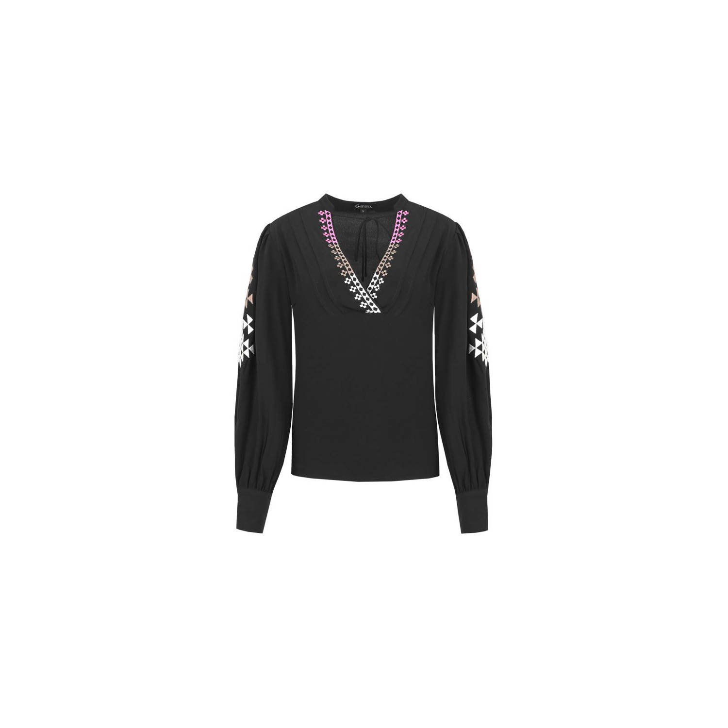 G-maxx top Eerin met borduursels zwart roze