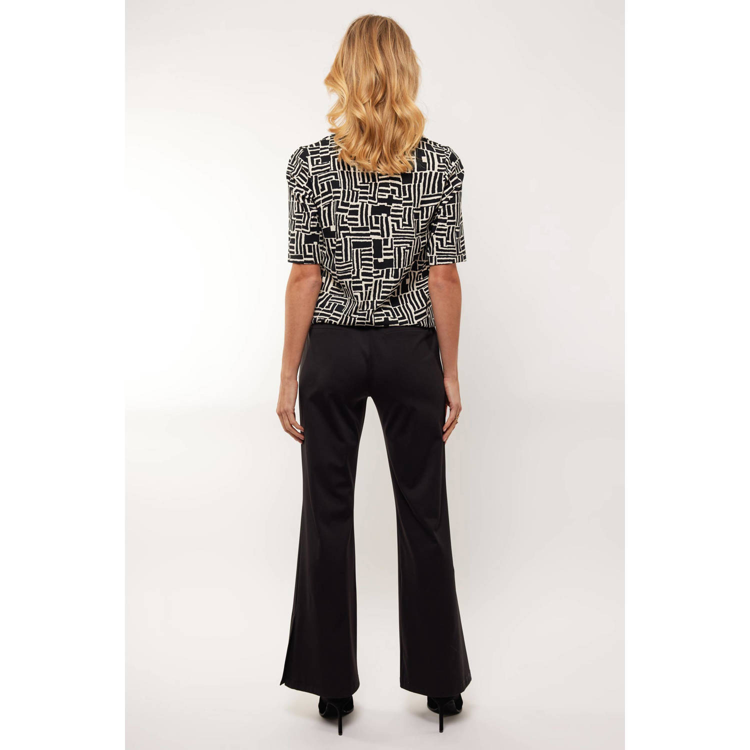 G-maxx high waist wide leg broek Bindi van travelstof zwart