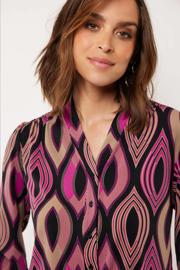 thumbnail: G-maxx blouse Else met grafische print zwart/fuchsia