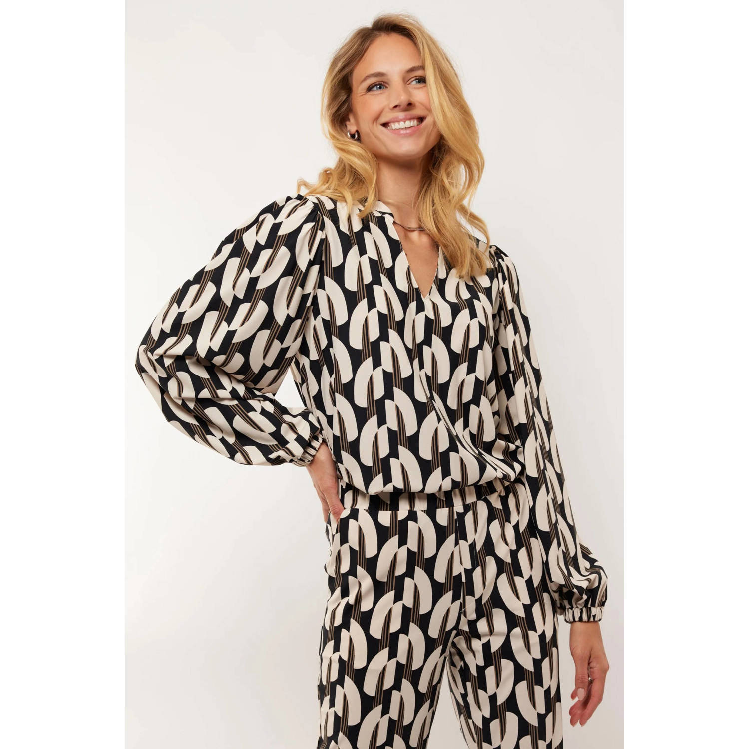 G-maxx top Ellis met all over print zwart wit