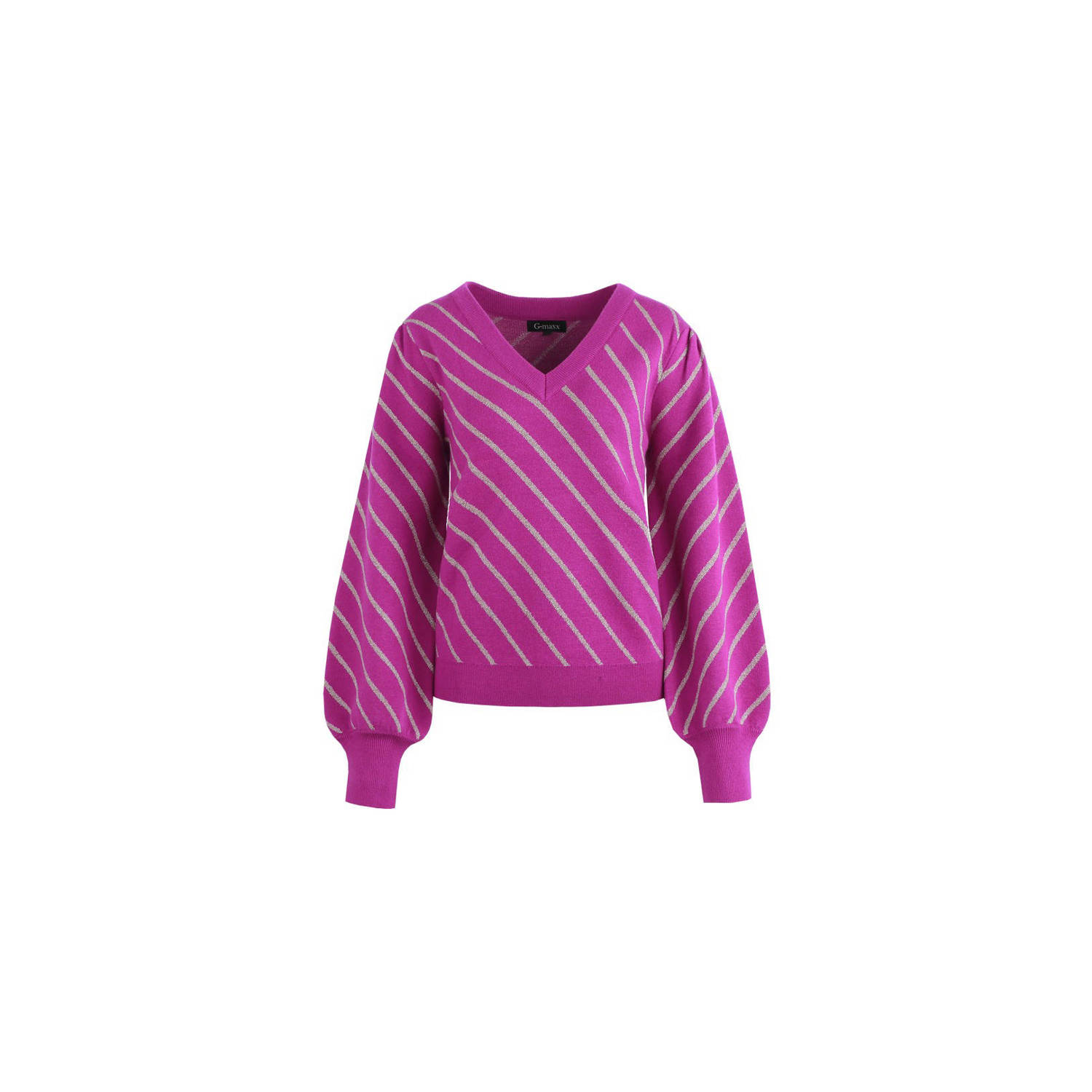 G-maxx fijngebreide trui Ebelle met streep fuchsia