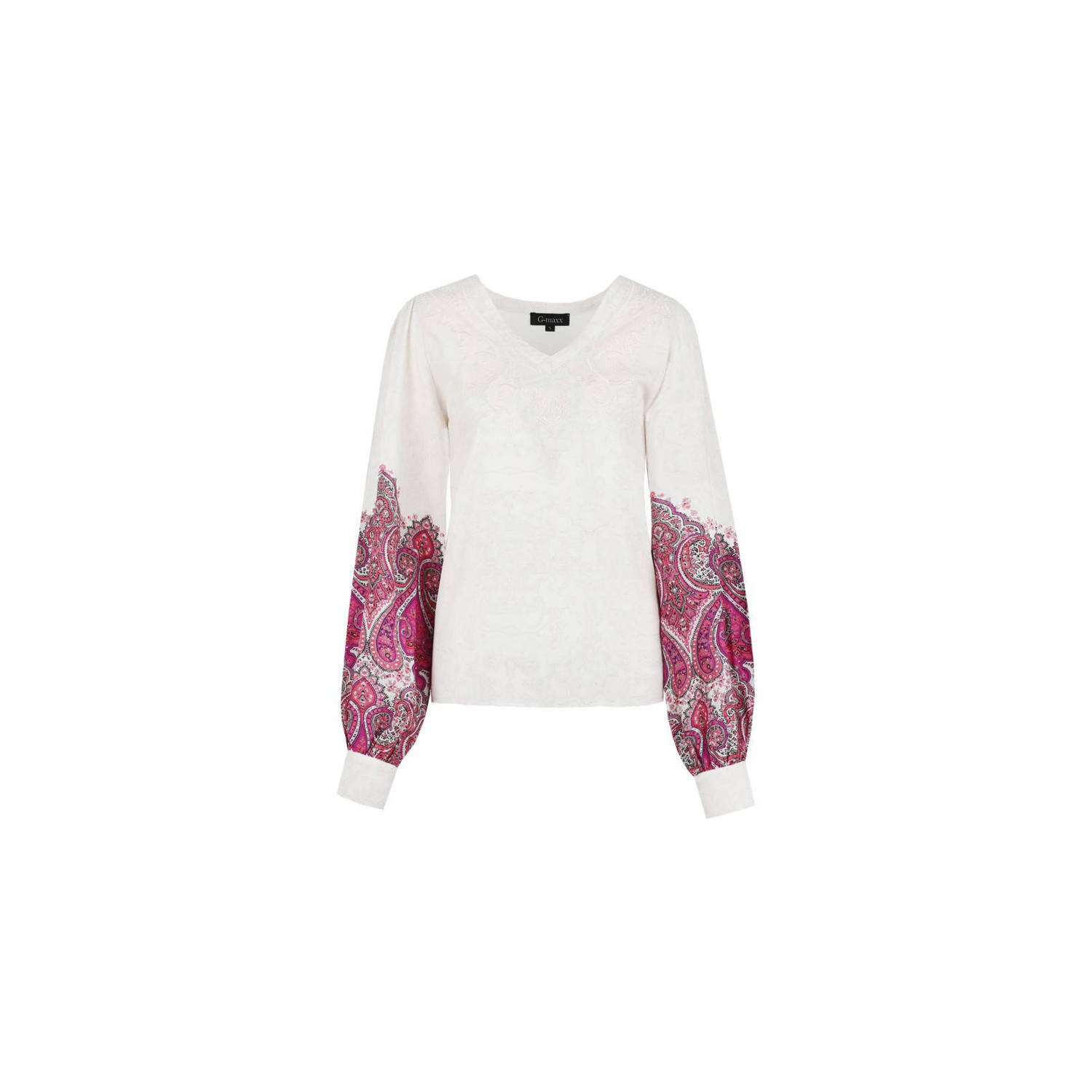 G-maxx top Elene met paisly print op mouwen zand berry