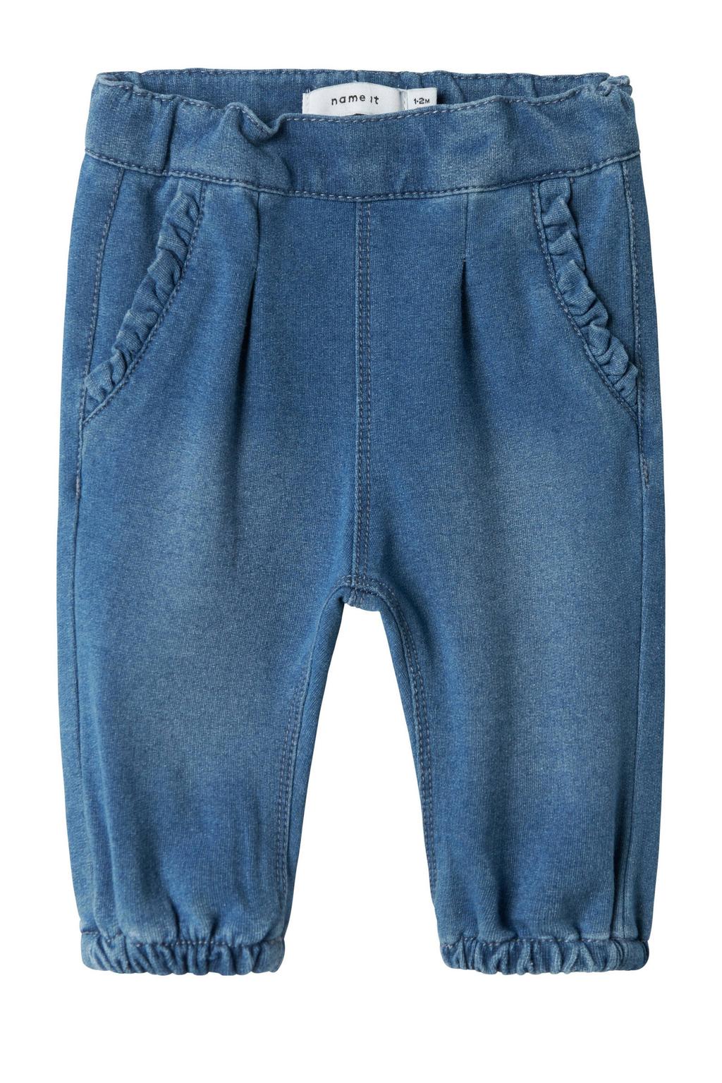 Medium blue denim jongens NAME IT BABY baby broek van katoen met loose fit, elastische tailleband en effen