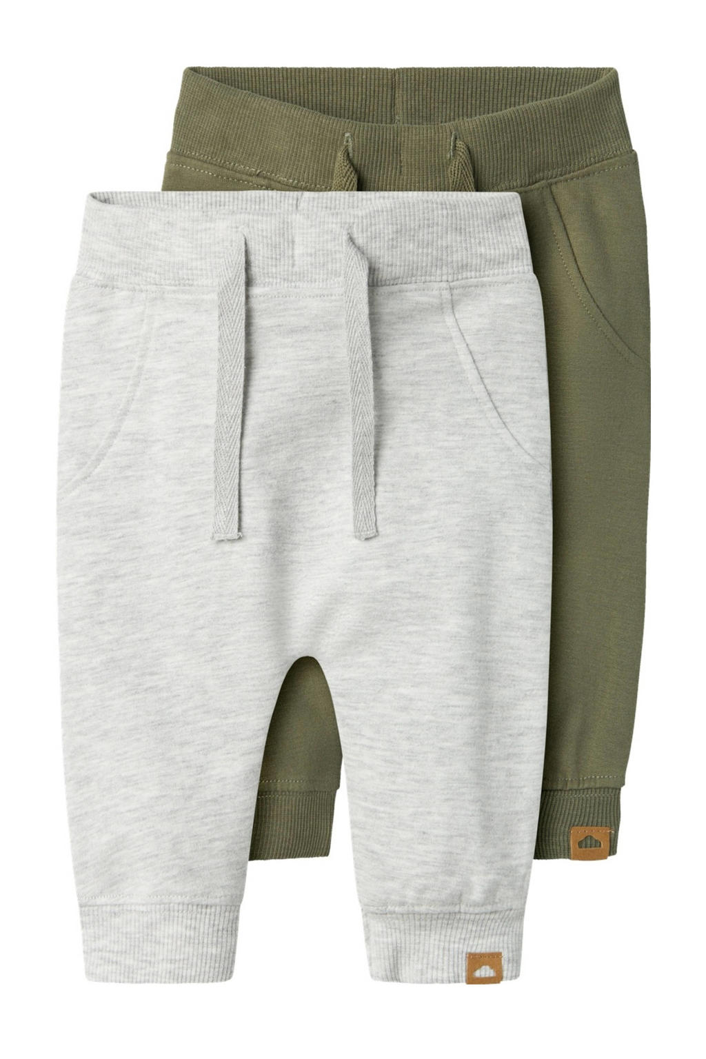 Set van 2 groen en grijze jongens NAME IT BABY babybroek van katoen met regular fit, elastische tailleband met koord en effen