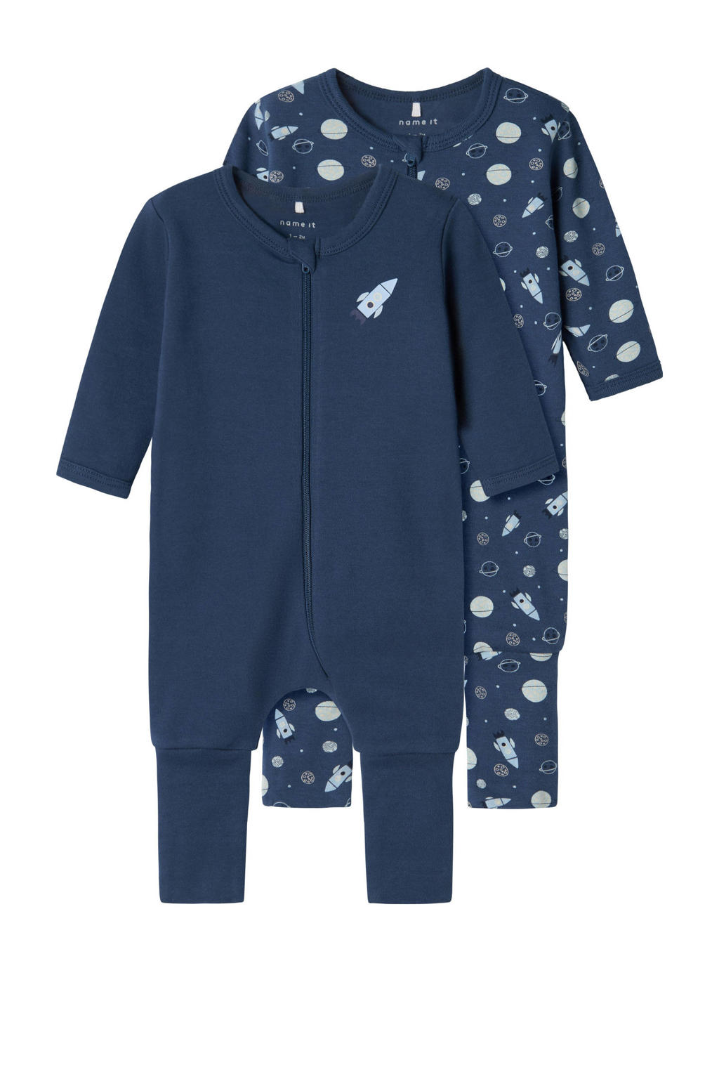 NAME IT BABY baby pyjama met all over print - donkerblauw/lichtblauw (set van 2)