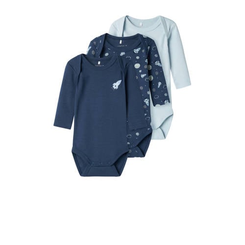 NAME IT BABY romper NBMBODY - set van 3 donkerblauw/lichtblauw afbeelding