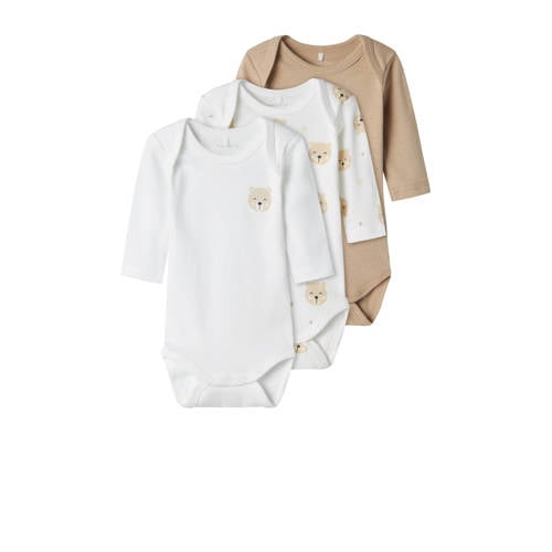 NAME IT BABY romper NBNBODY - set van 3 zand/wit afbeelding
