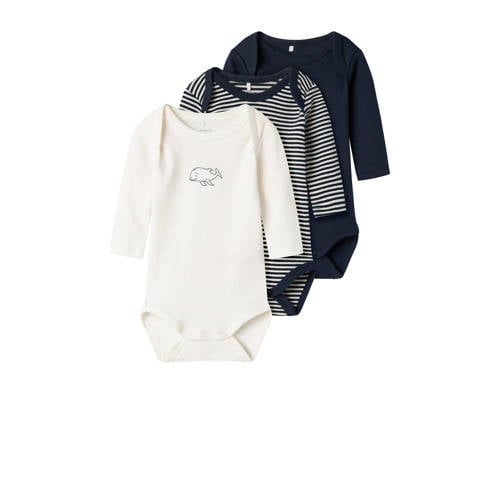 NAME IT BABY romper NBNBODY - set van 3 donkerblauw/wit afbeelding