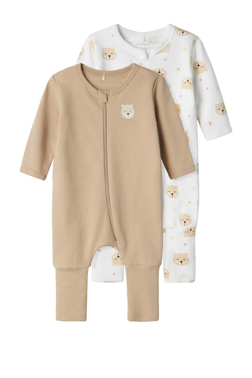 NAME IT BABY baby pyjama met all over print - set van 2 zand/wit | wehkamp
