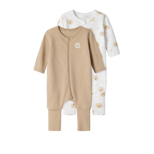 NAME IT BABY baby pyjama met all over print - set van 2 zand/wit afbeelding